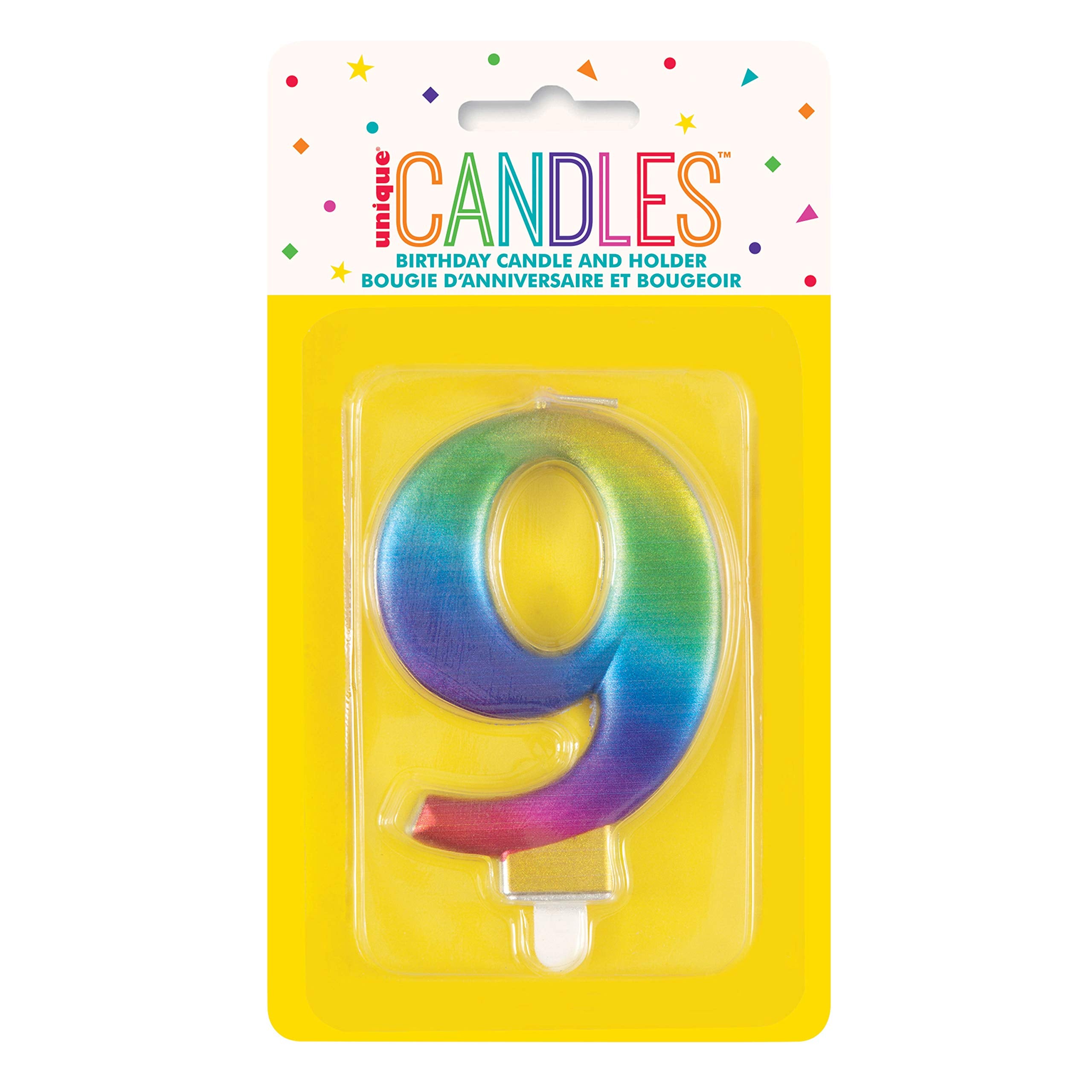 Unique Metallic Rainbow Number 9 Birthday Candle - Vibrant 3D Wax Topper | 7cm 2