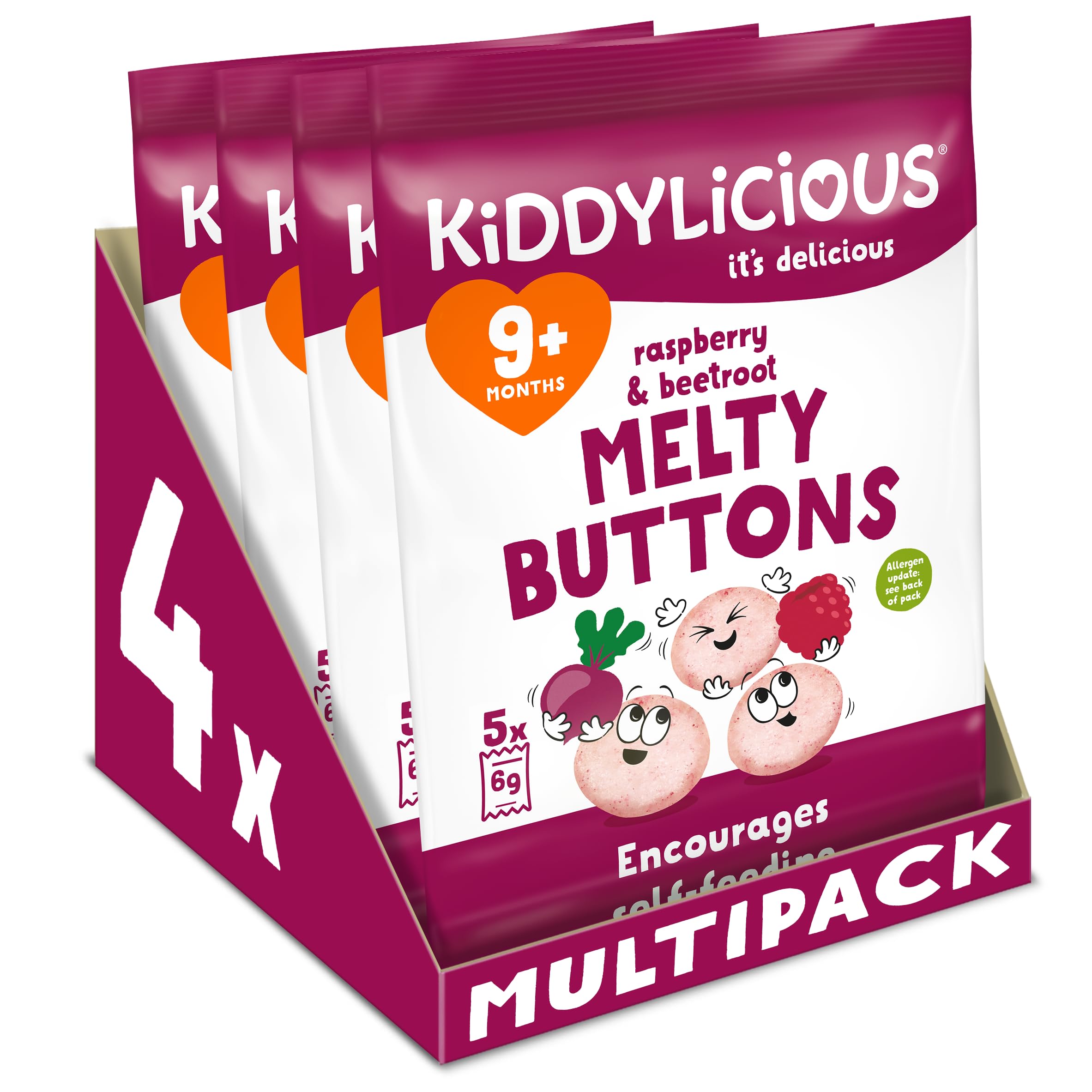 Kiddylicious Raspberry & Beetroot Melty Buttons - Gluten Free, Vegetarian Snack | 20 Count (Pack of 4) 1