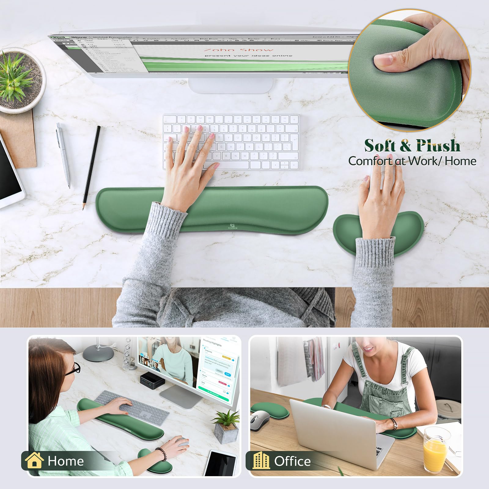 Gimars Extended Memory Foam Wrist Rest Set - 3CM Ultra Thick Support | Dark Green | 3 Items 7