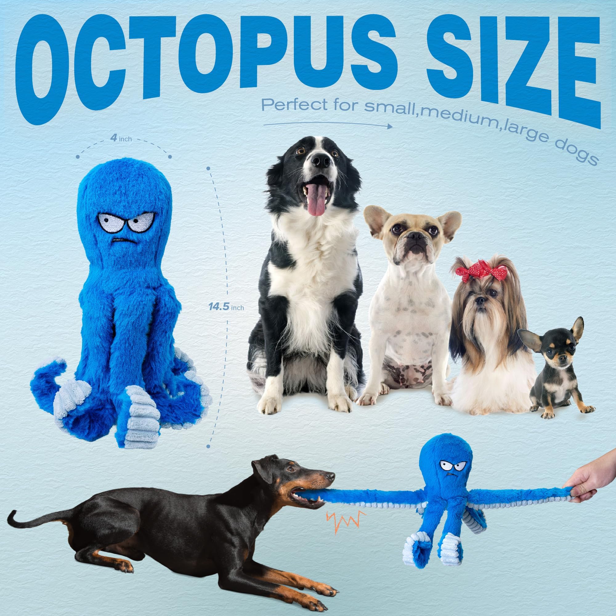 LEGEND SANDY Tough Squeak Dog Toy - Heavy Duty, Waterproof Lining, Blue Octopus 5