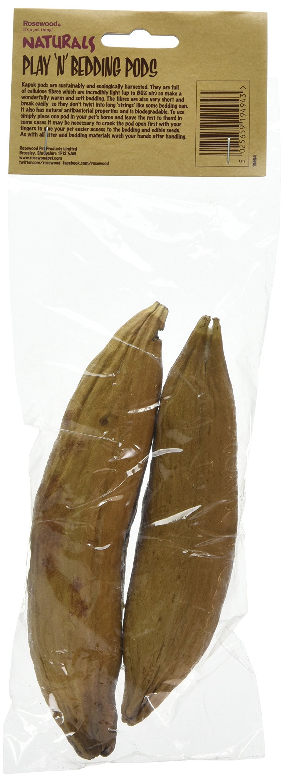 Rosewood Naturals Play n Bedding Pods - Natural Kapok Fiber Bedding for Small Animals | Pack of 2