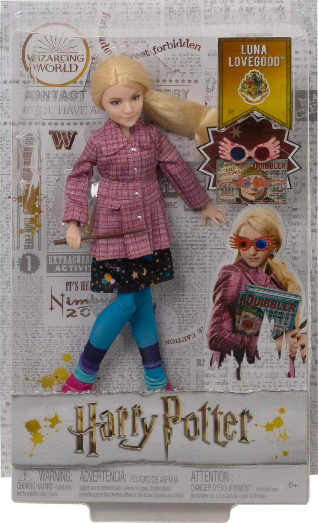 Harry Potter Luna Lovegood Collectible Doll - 10-inch Poseable Figure with Quibbler, Spectrespecs & Wand, Ages 6+