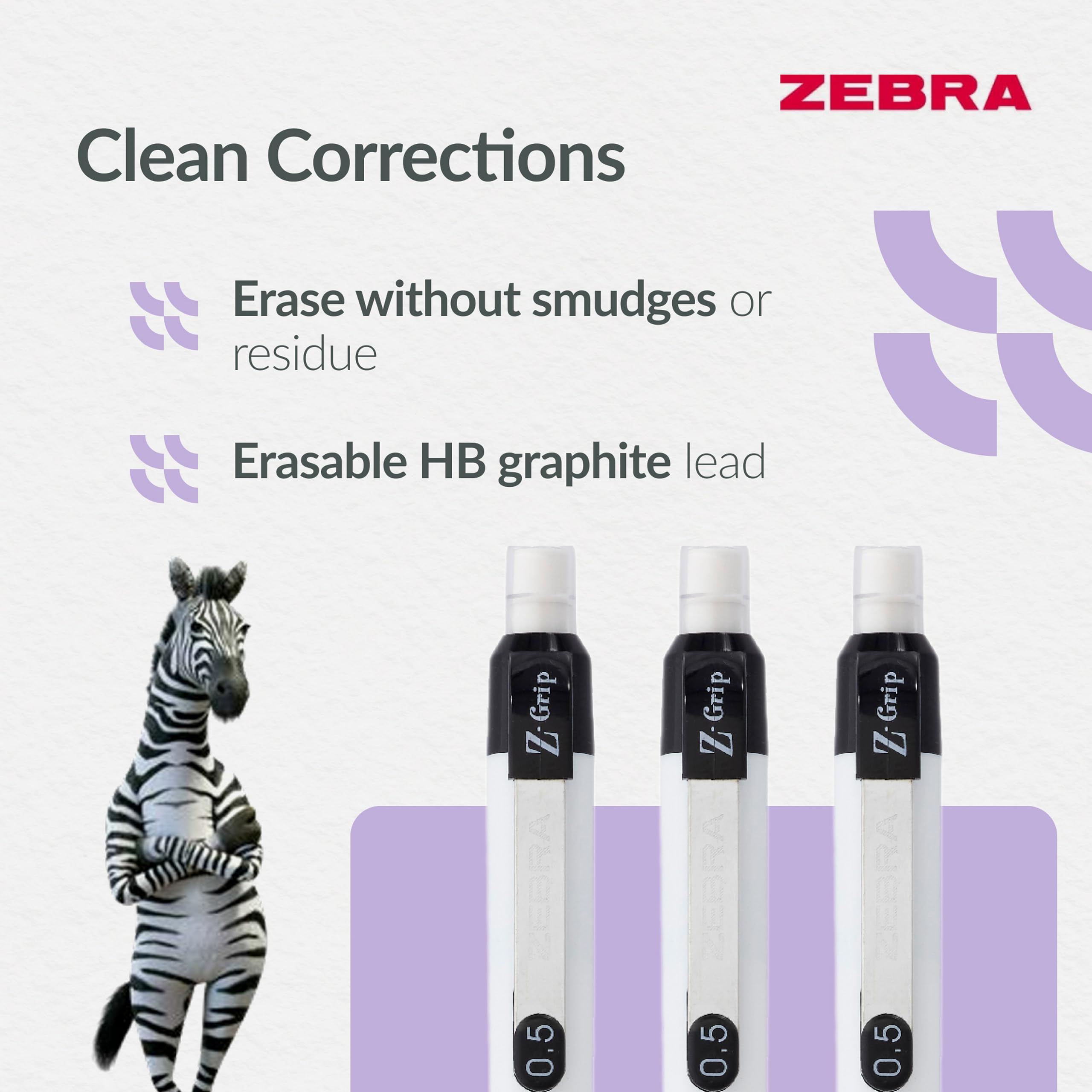 Zebra Pen Z-Grip Mechanical Pencil - 0.5mm Fine Tip, Retractable, White Barrel | 3 Pack 6