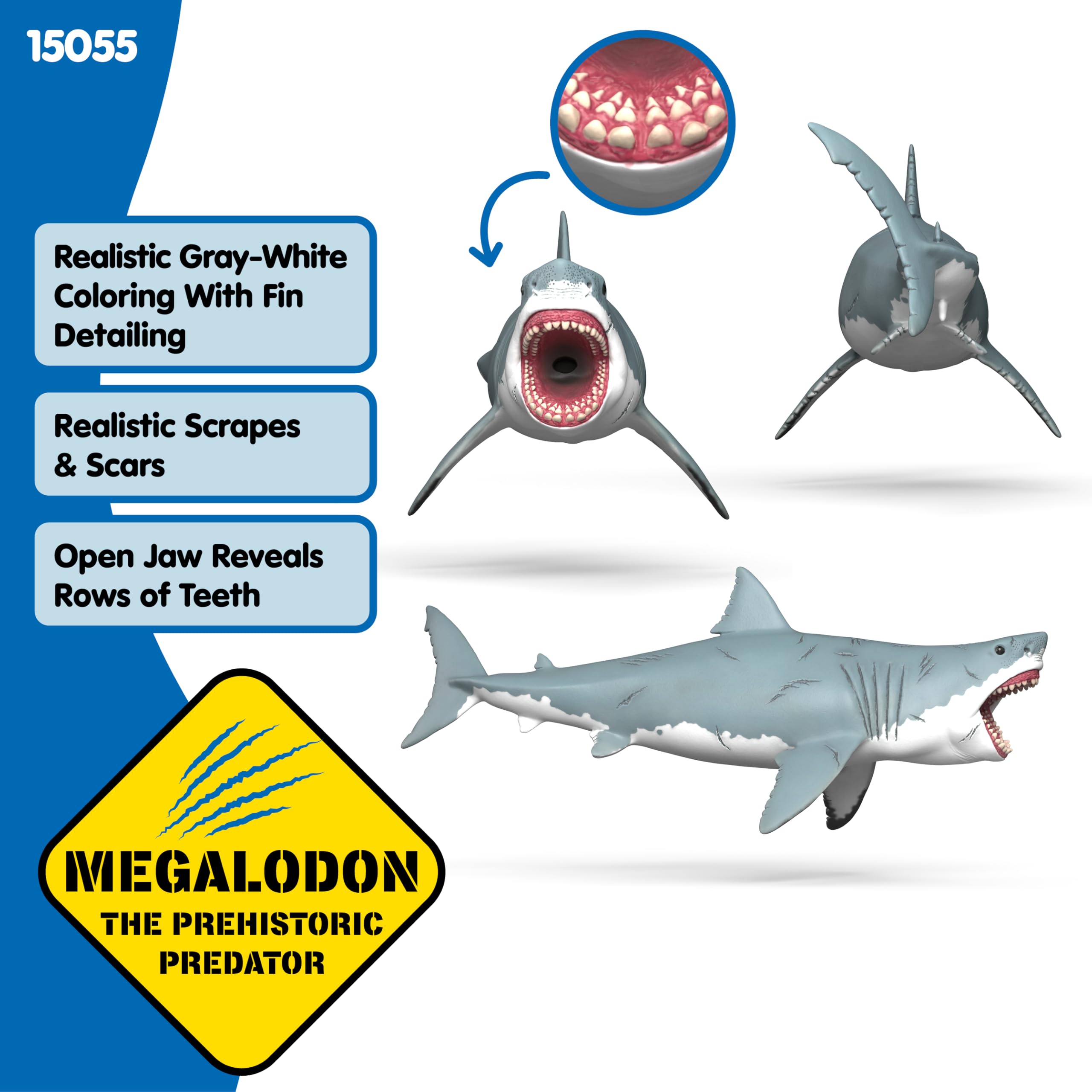 Schleich Megalodon Shark Figurine - Ultra-Realistic Prehistoric Animal Toy | Model 15055