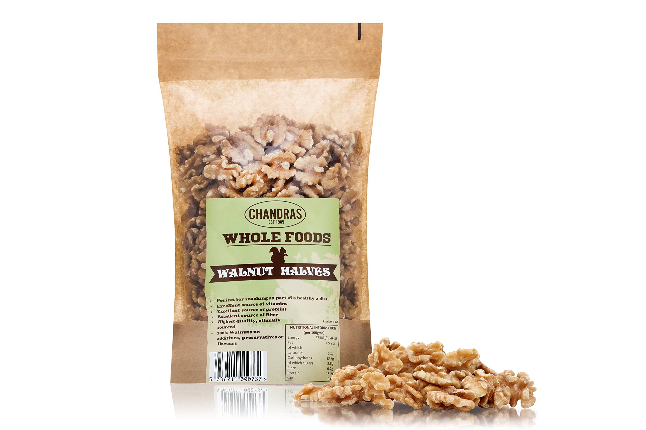 Chandra Whole Foods Walnuts Halves - 500g Bag | Low-GI, Nutrient-Rich, Vegan-Friendly 1