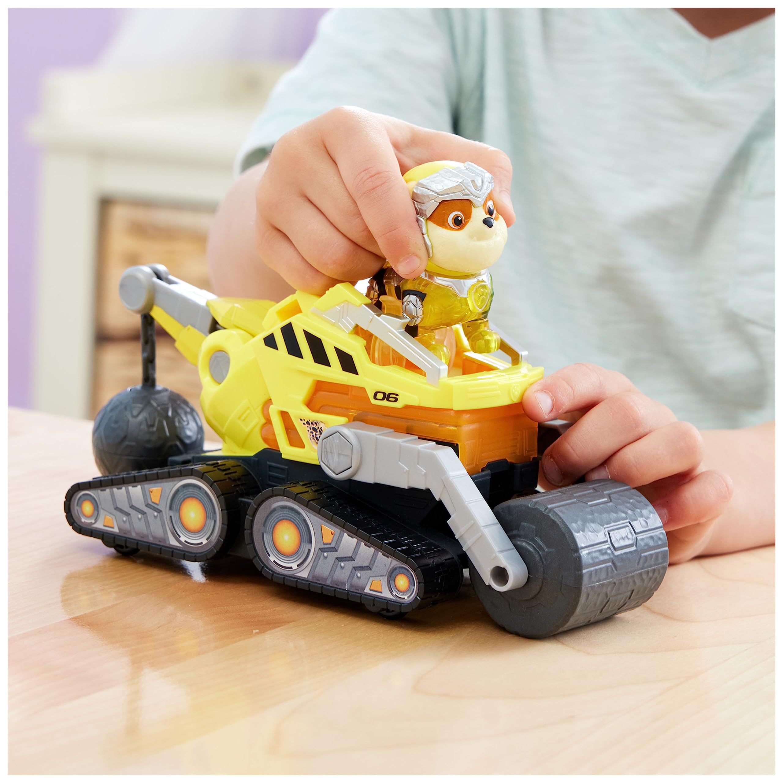 Paw Patrol: The Mighty Movie Rubble's Construction Truck with Light-Up Action Figure, Lights & Sounds - Kids' Toy for Ages 3+ 5