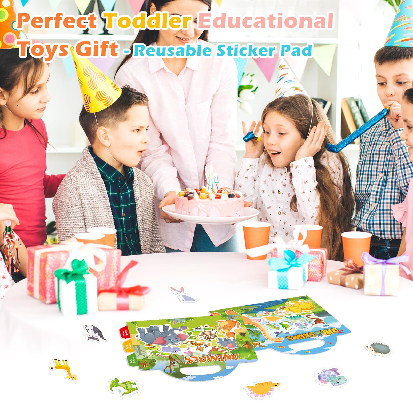 GUYUCOM 2 Pack Reusable Sticker Books for Toddlers - Educational Dinosaur & Animal PVC Stickers for Kids Ages 2-4 14