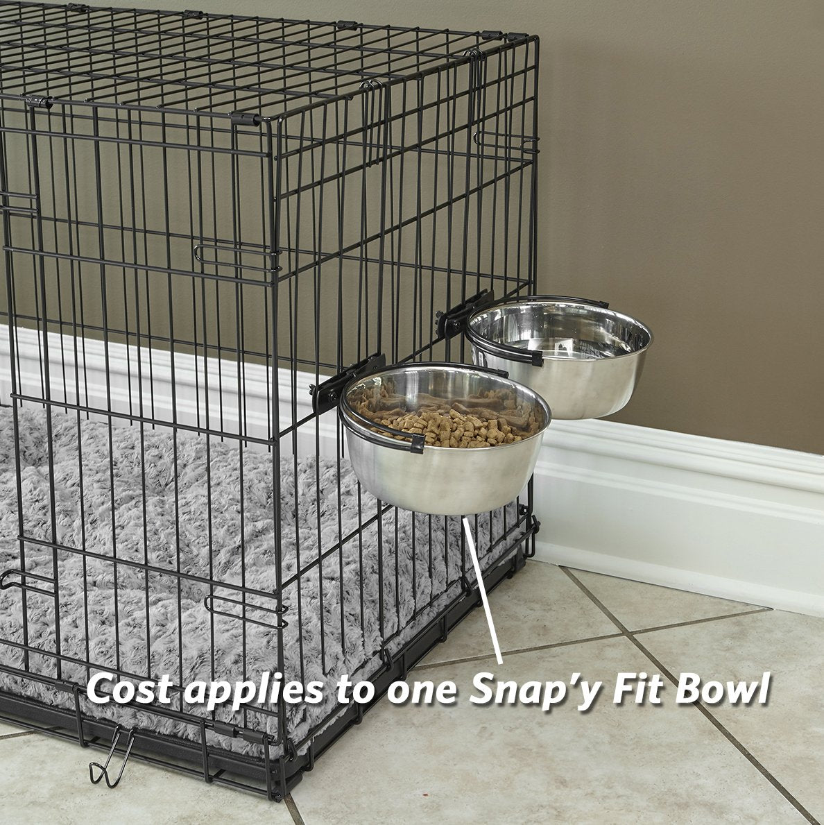 MidWest Homes for Pets Snap'y Fit Stainless Steel Crate Bowl - 2L Capacity | Rust Resistant | Dishwasher Safe 4