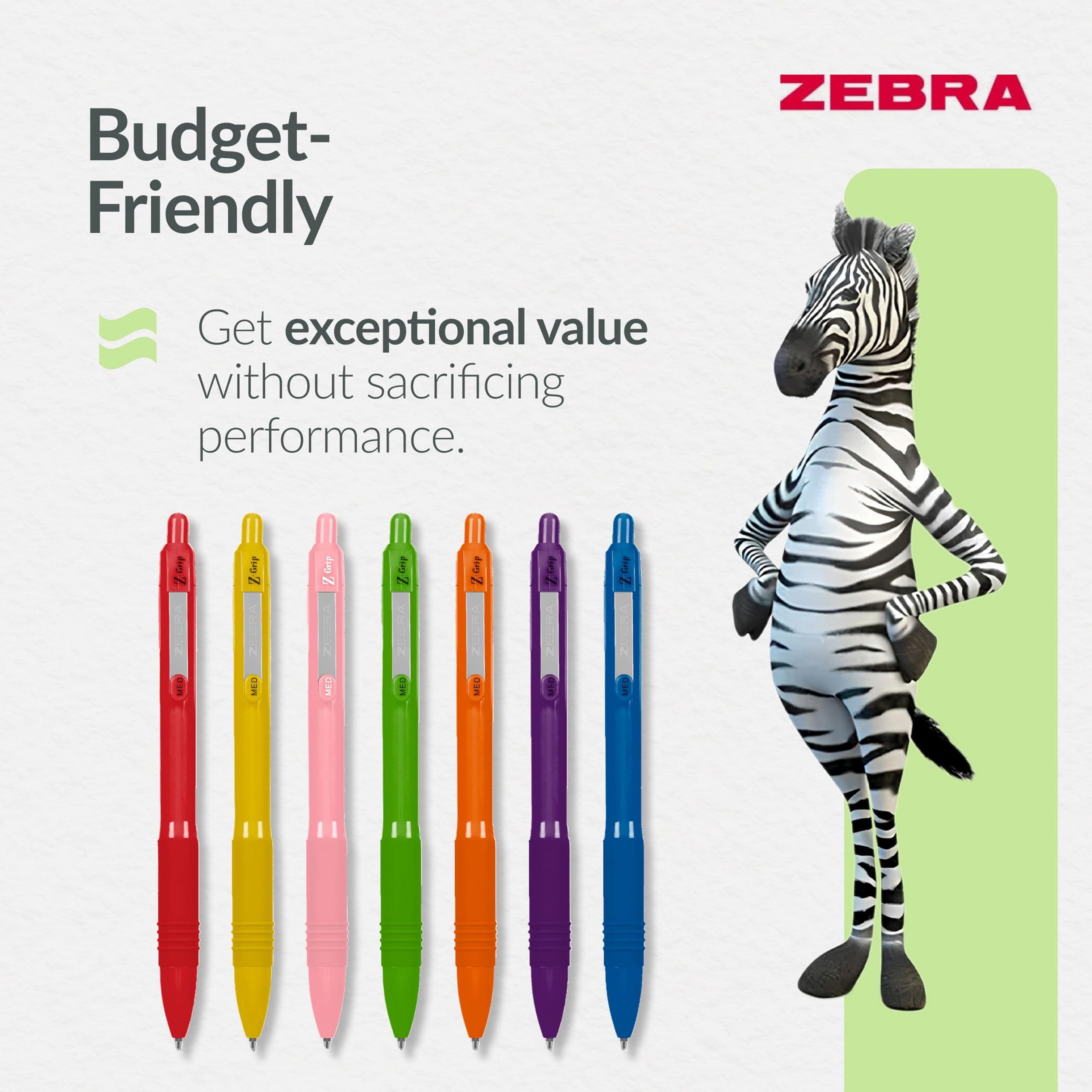 Zebra Pen Z GRIP Smooth Ballpoint Pens - Black Ink, Rainbow Barrel, 1mm Medium Point, 7 Pack 5