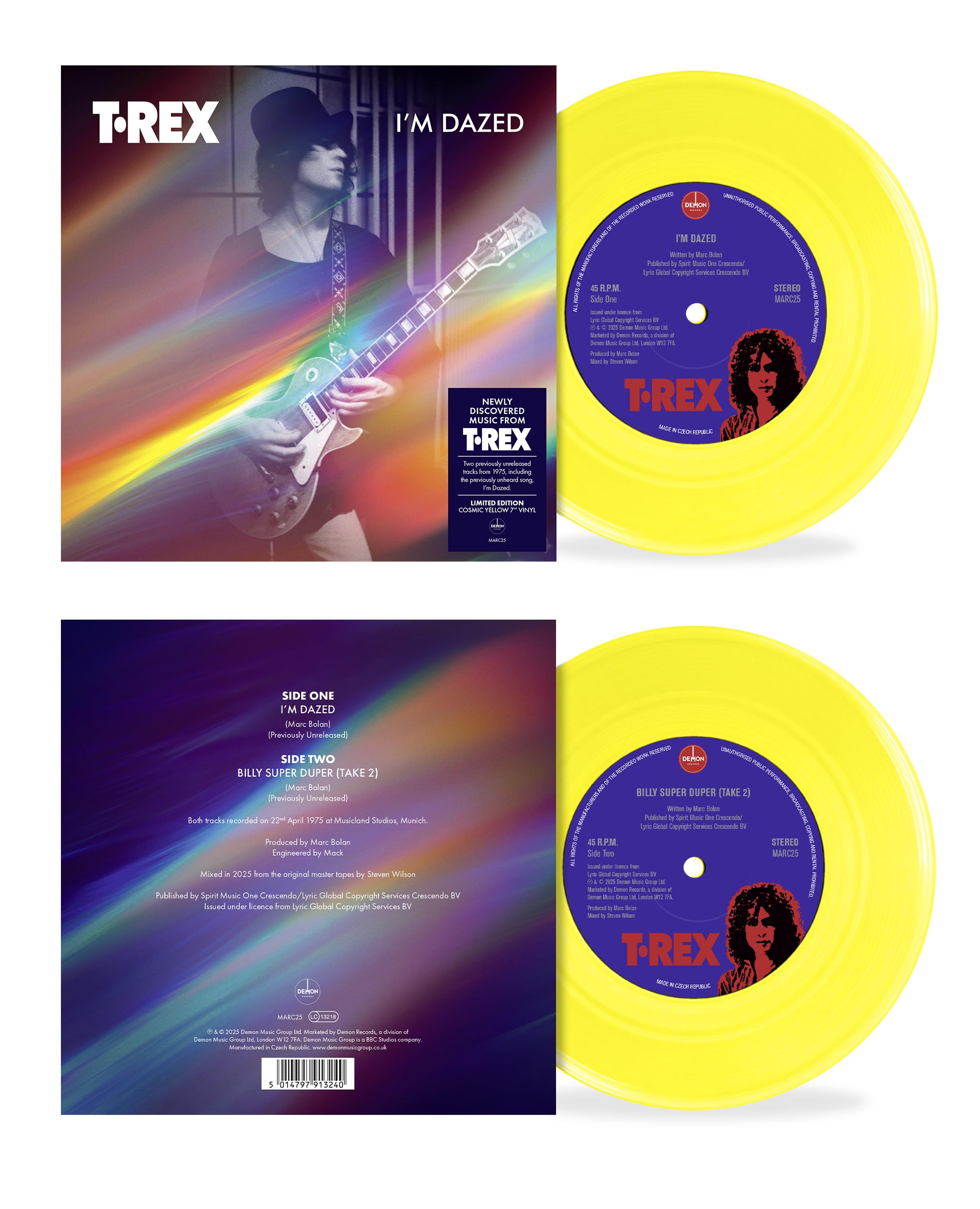 T. Rex - I'm Dazed / Billy Super Duper - 7" Single, Cosmic Yellow Vinyl