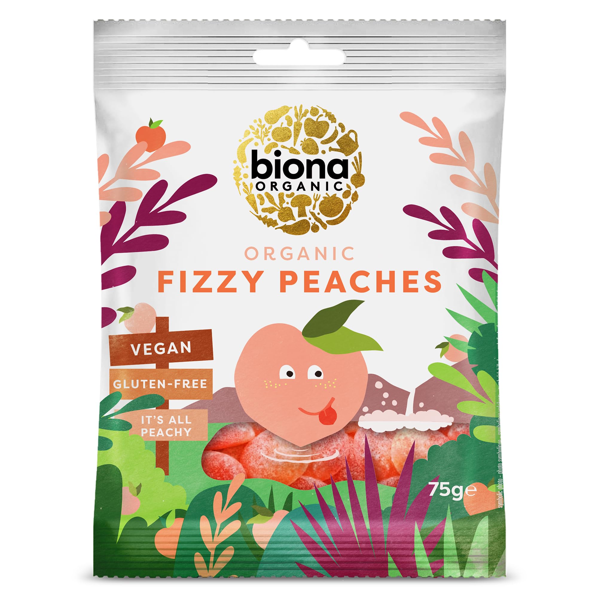 Biona Organic Fizzy Peaches Chewy Sweets | Gelatine Free, Gluten Free | 75g