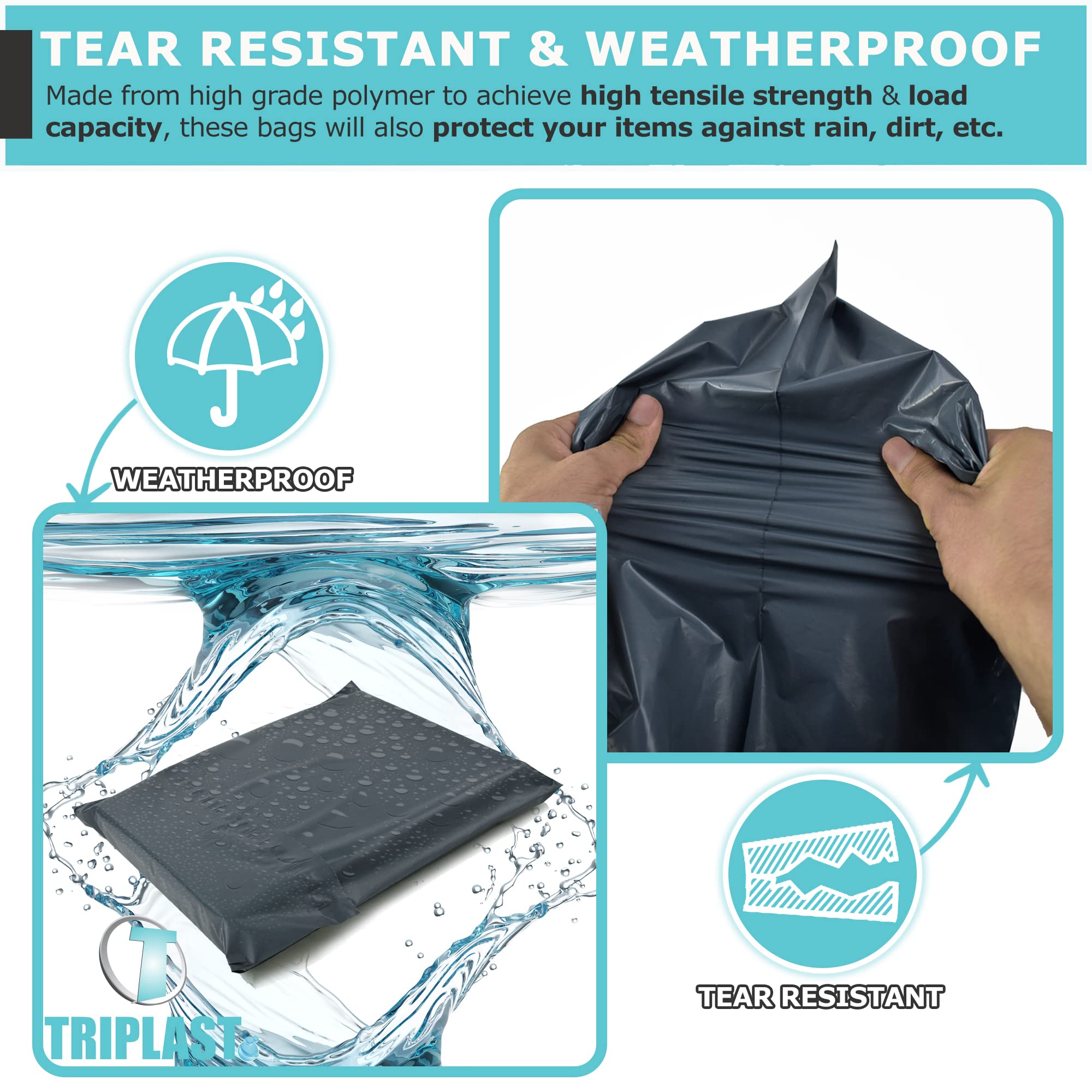 Triplast Plastic Mailing Postal Bags - 9 x 12 Inch Grey, Puncture Resistant | Pack of 100 5