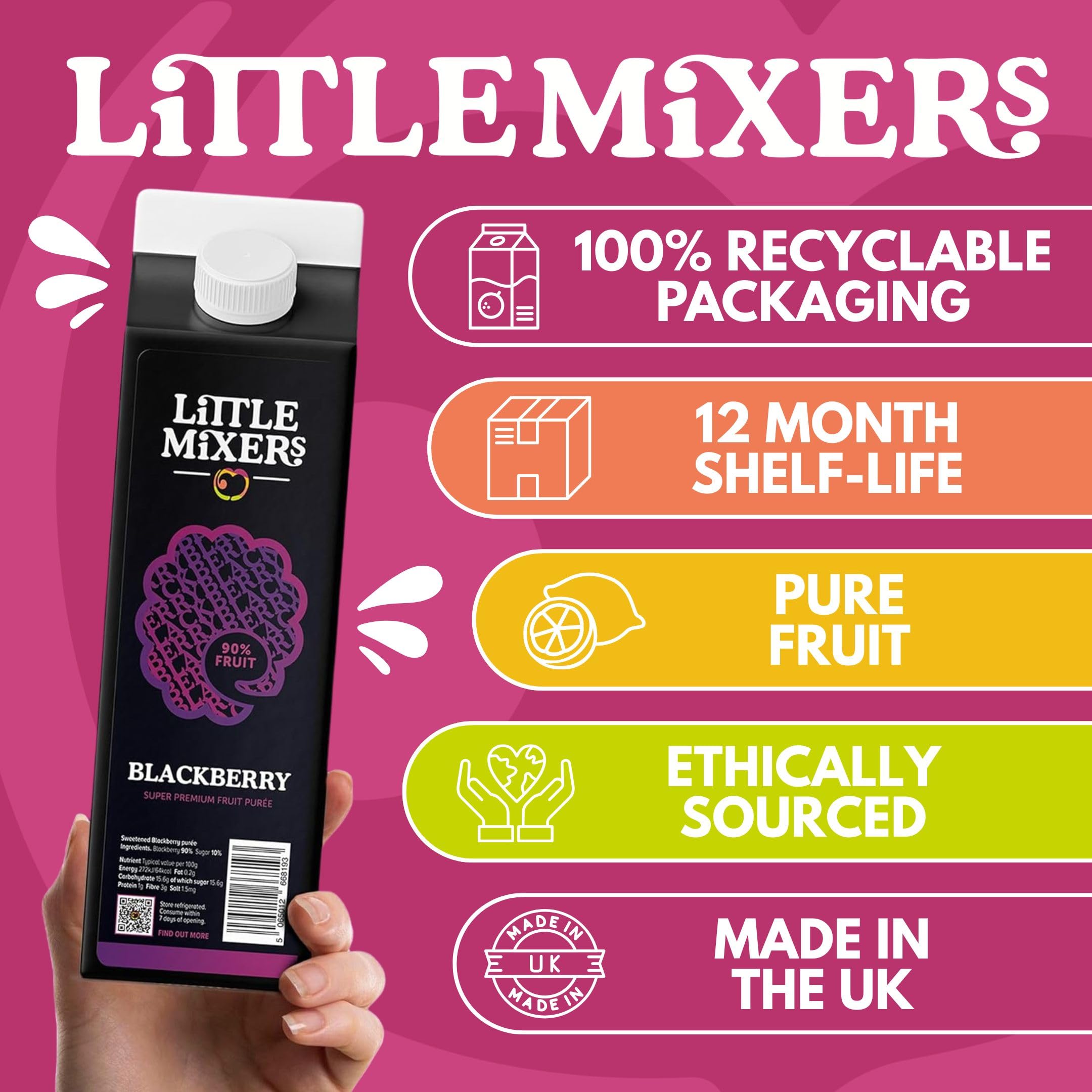 LITTLE MIXERS Quality Blackberry Puree for Cocktails & Smoothies | 1L Carton | 90% Fruit Content 5