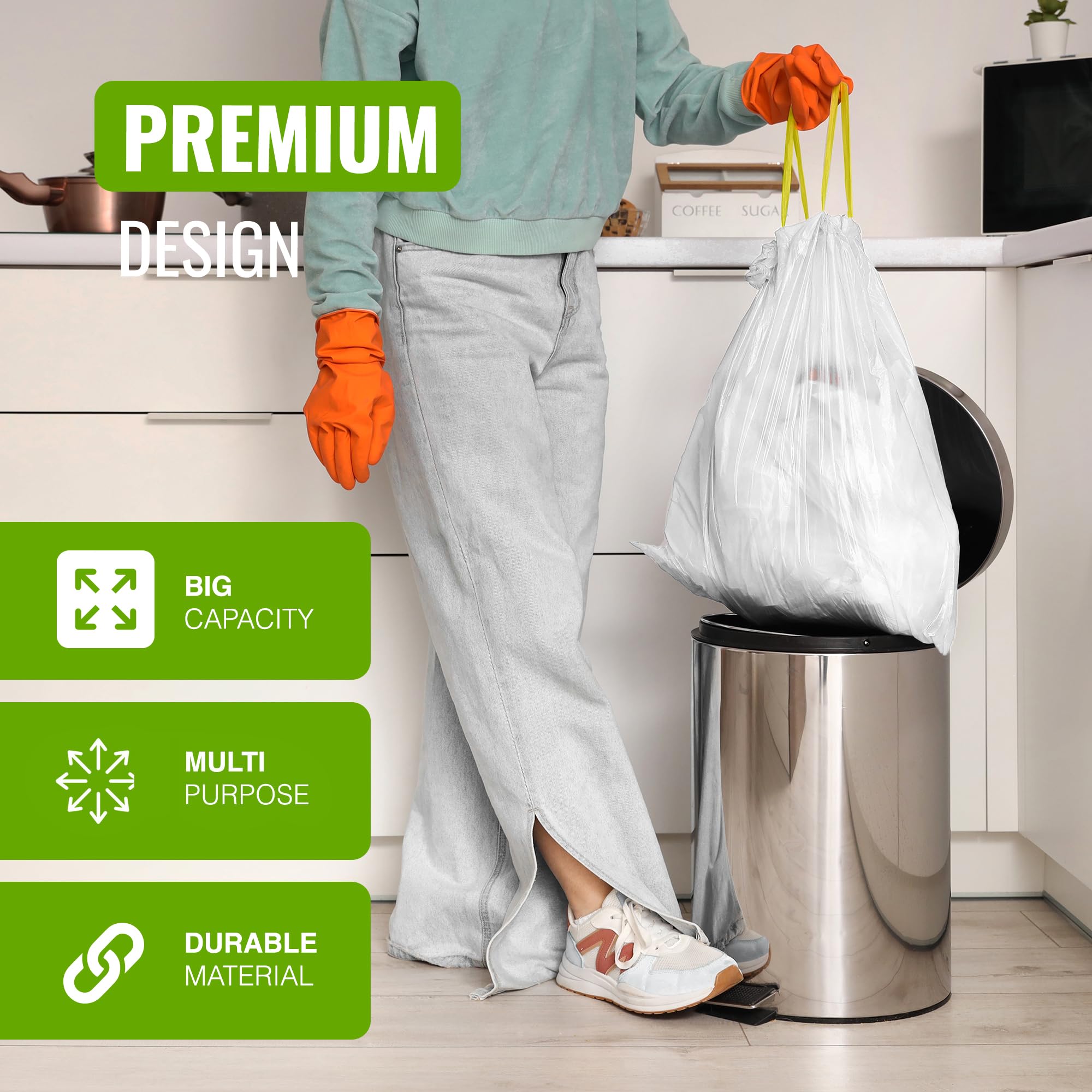 EcoBag 30L Drawstring Bin Liners - 20 Pack Lemon Scented, 25 Micron Thick 3