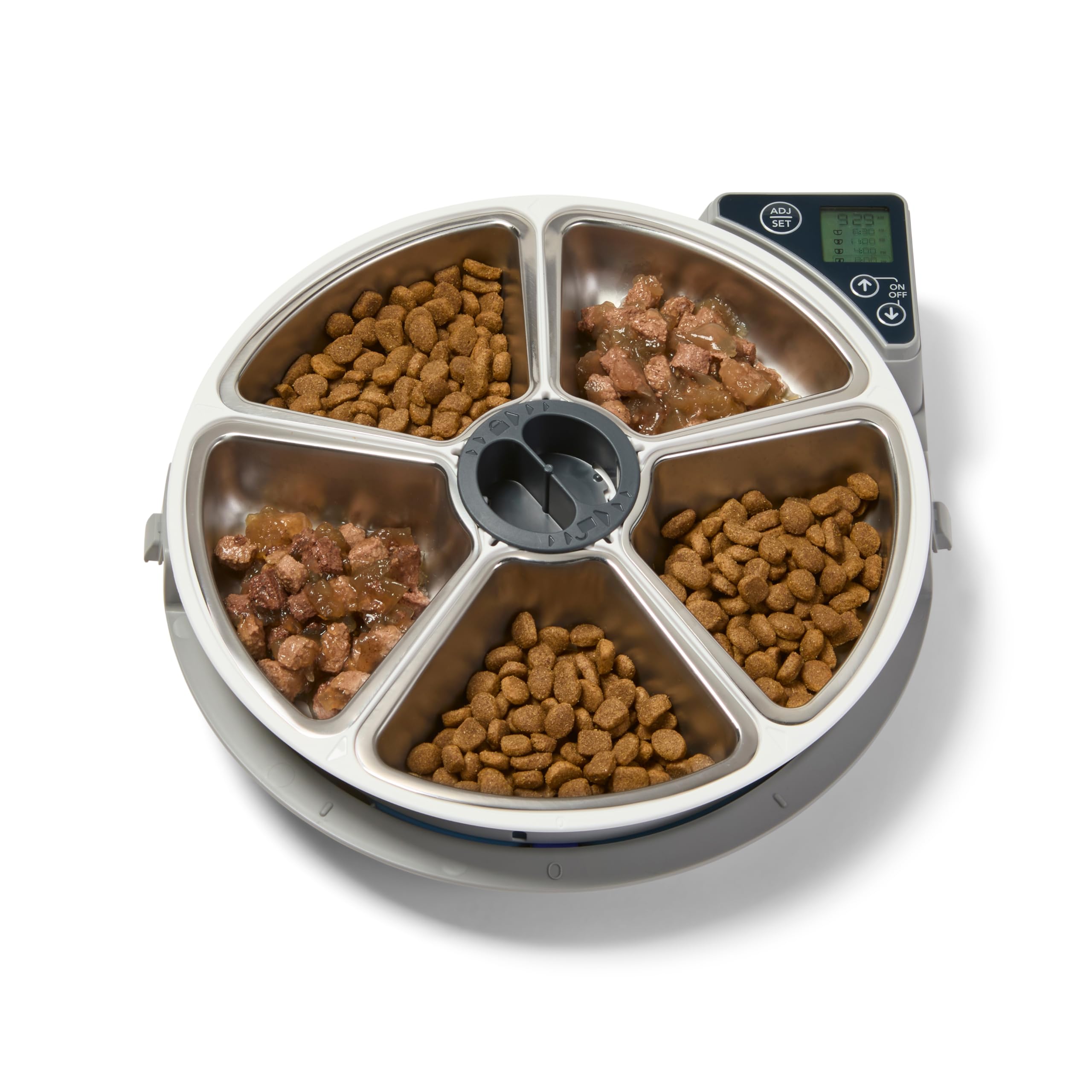 Closer Pets 5 Meal Automatic Feeder - Grey | Stainless Steel Bowls | Digital Timer
