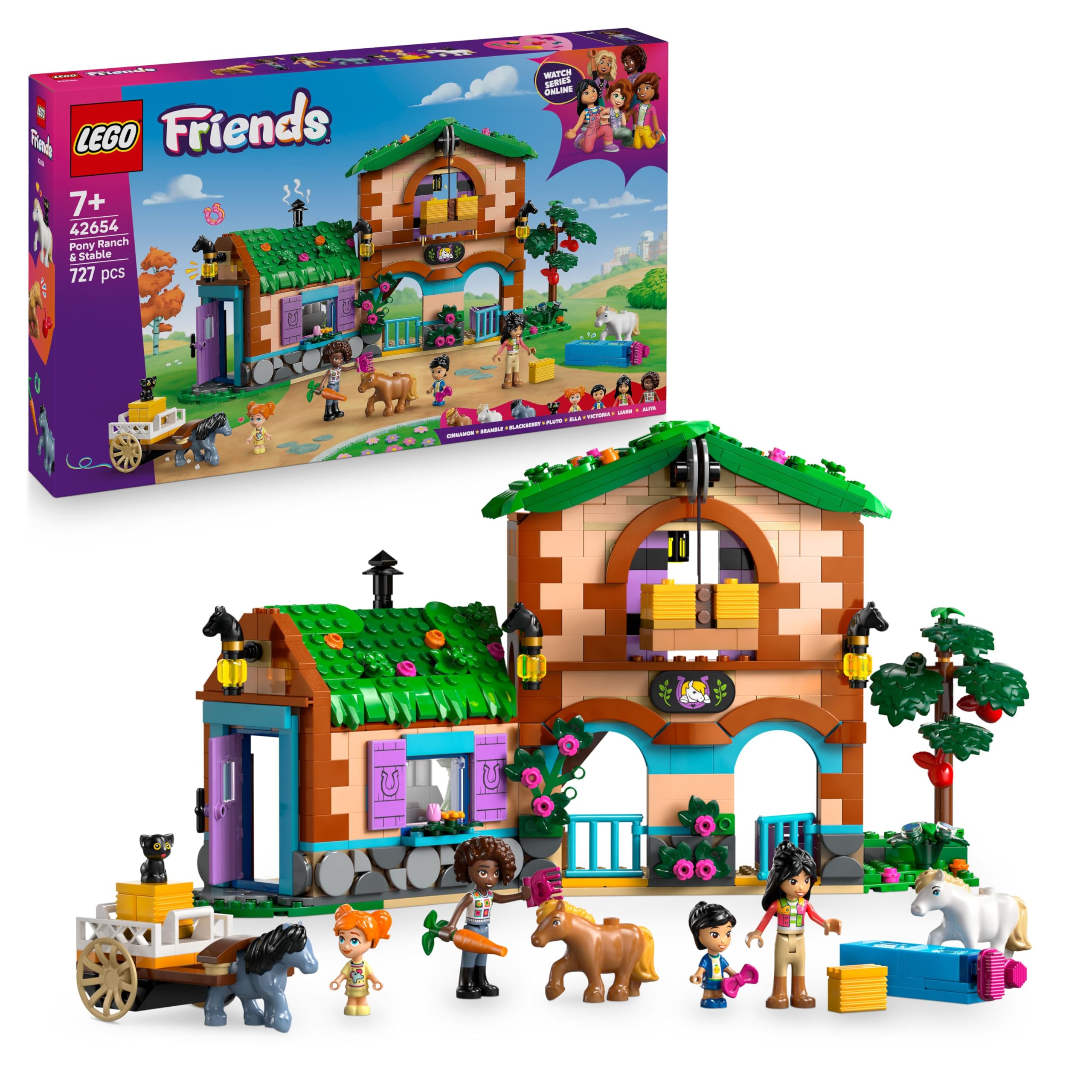 LEGO Friends Pony Ranch & Stable Toy - Building Set with 4 Mini Dolls, 3 Ponies, Cat Figure & Cart for Kids 7+ 1