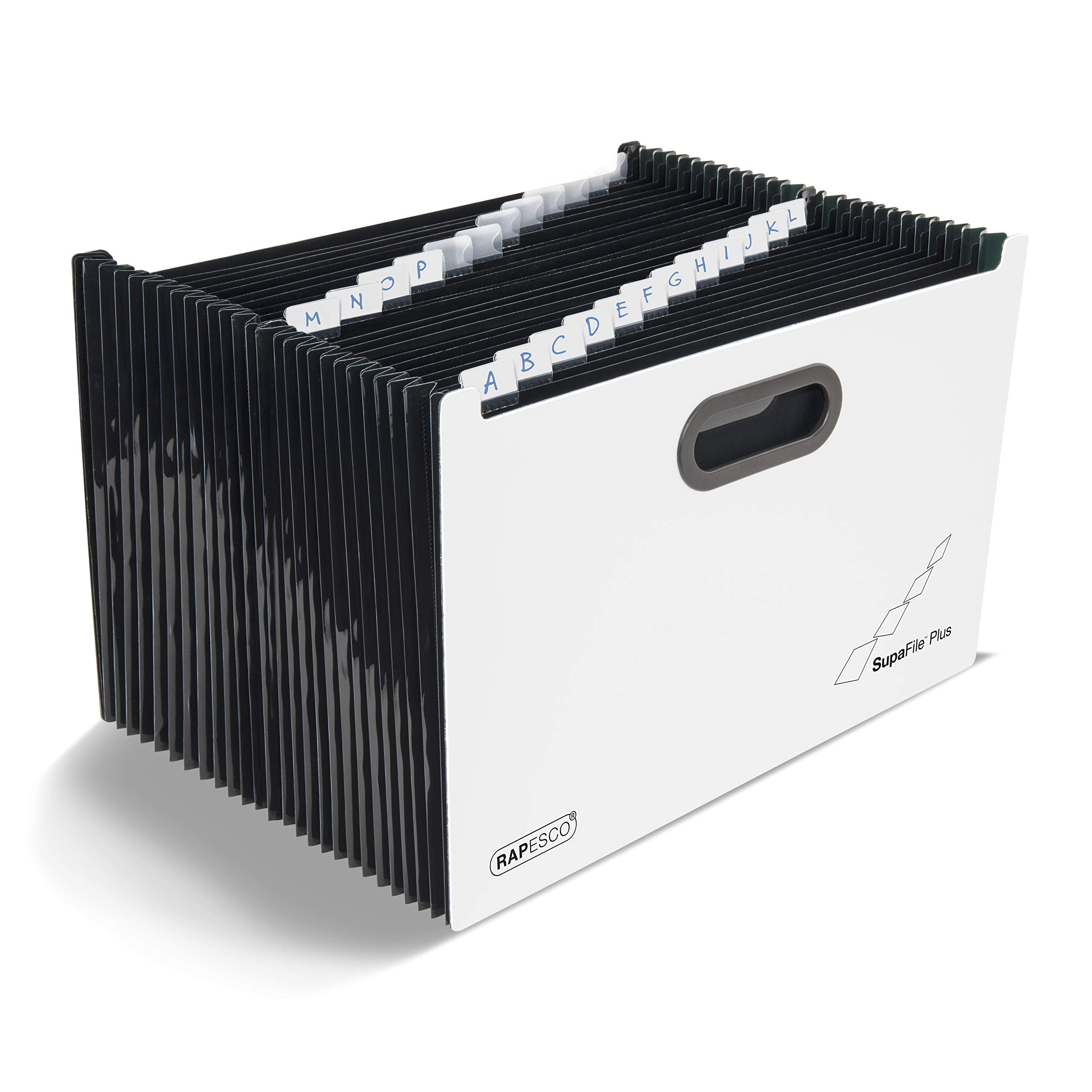 RAPESCO 1622 SupaFile Plus - 26-Part A4+ Expanding File Organiser | 1300 Sheet Capacity | White/Black