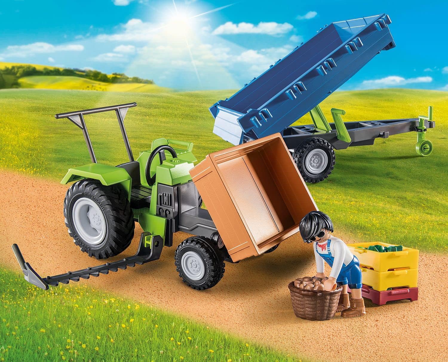 Playmobil Country Harvester Tractor with Trailer and Transport Boxes - Farm Playset for Kids 4+ 6
