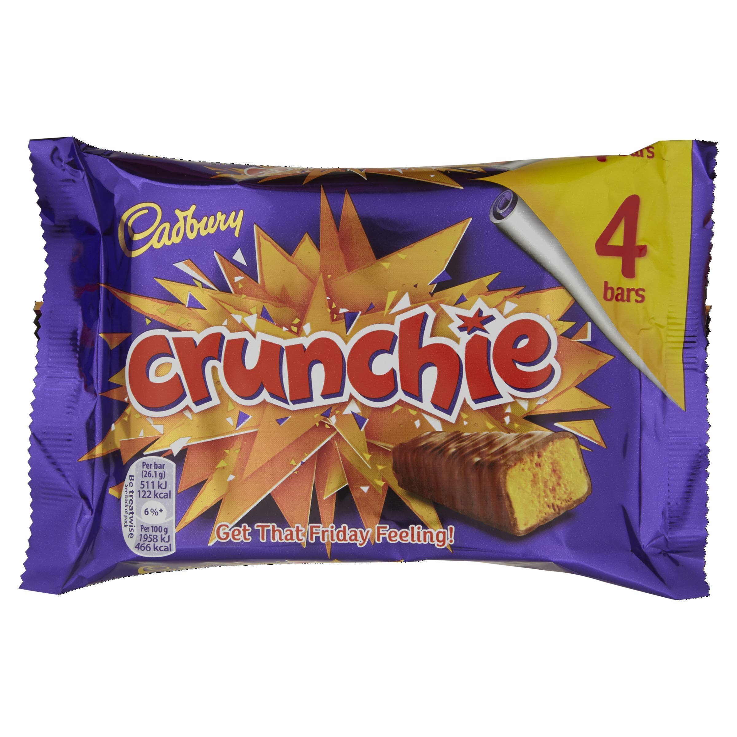 Cadbury Crunchie Chocolate Bar - Honeycomb Centre, Milk Chocolate Coating | 4 Pack of 26.1g Bars