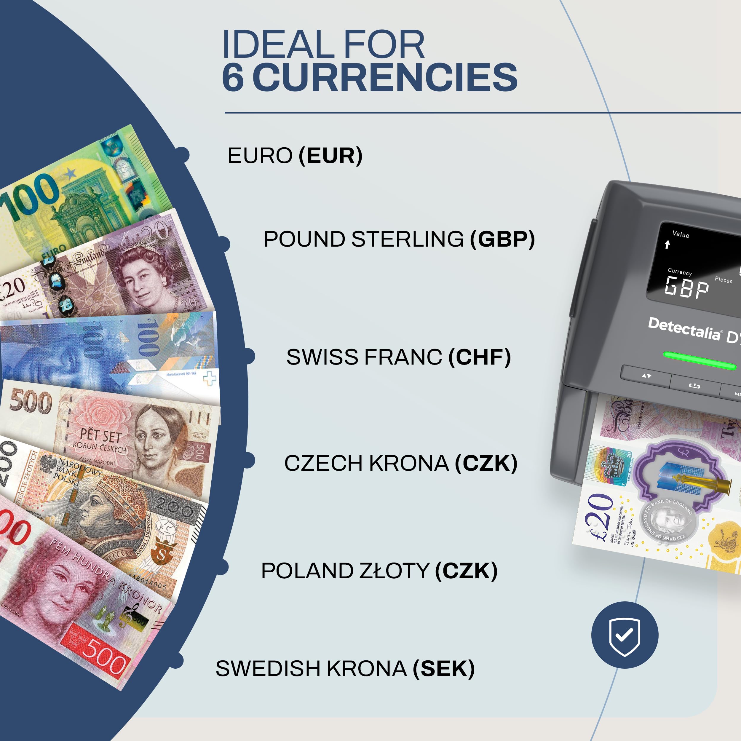 Detectalia D7X Counterfeit Banknote Detector - Checks 6 Currencies (GBP, EUR, CHF, PLN, CZK, SEK) 2