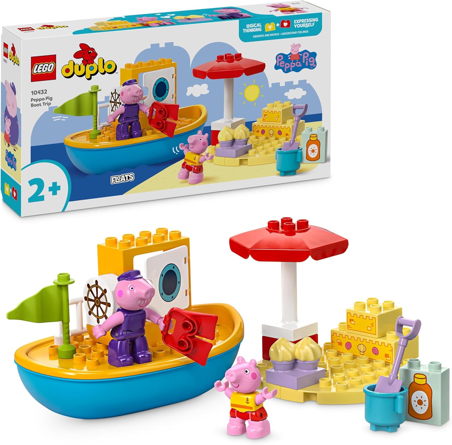 LEGO DUPLO Peppa Pig Boat Trip Playset - Floating Boat Toy for Toddlers 2+ 1