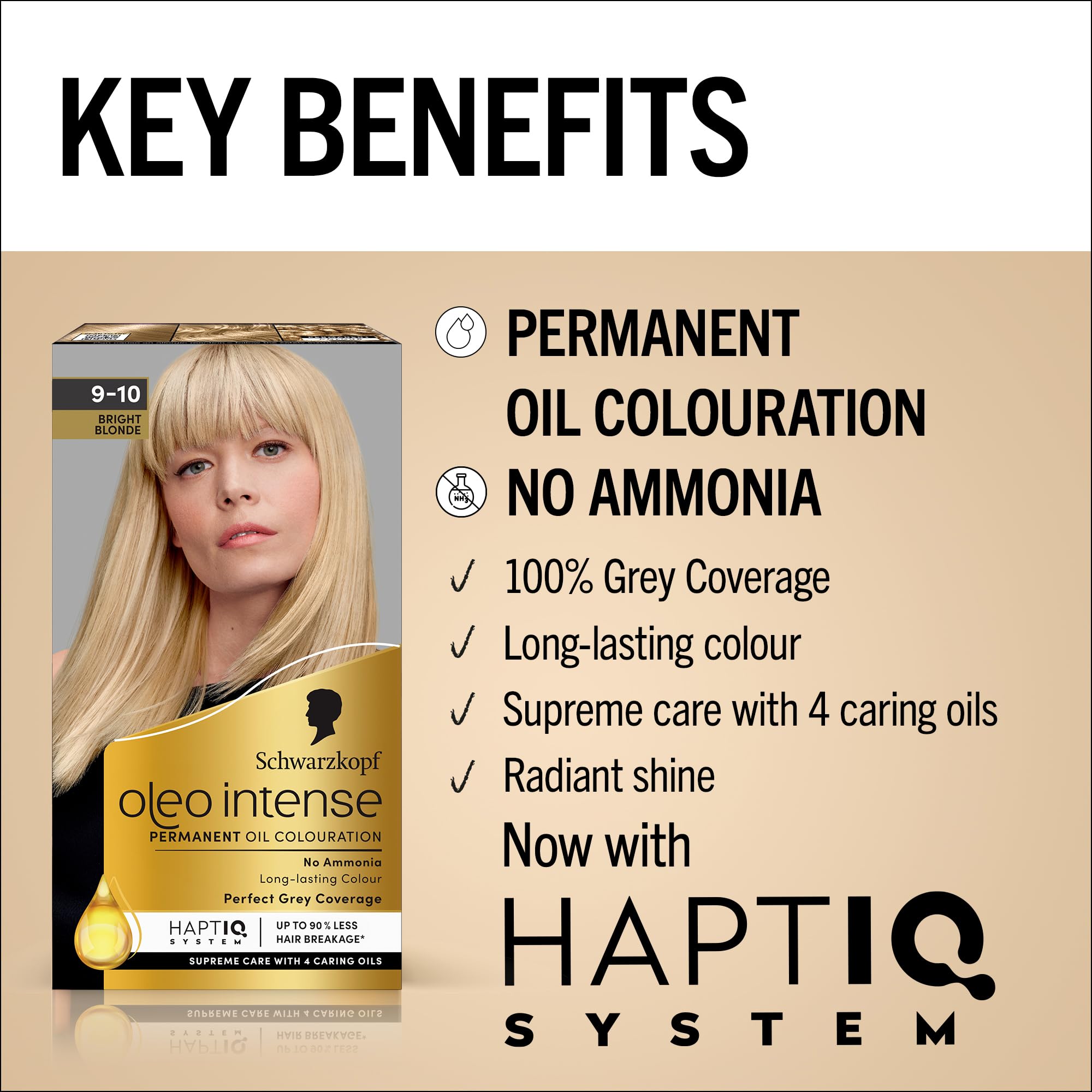 Schwarzkopf Oleo Intense Permanent Oil Colour Hair Dye - Bright Blonde (100% Grey Coverage, Ammonia-Free) 6