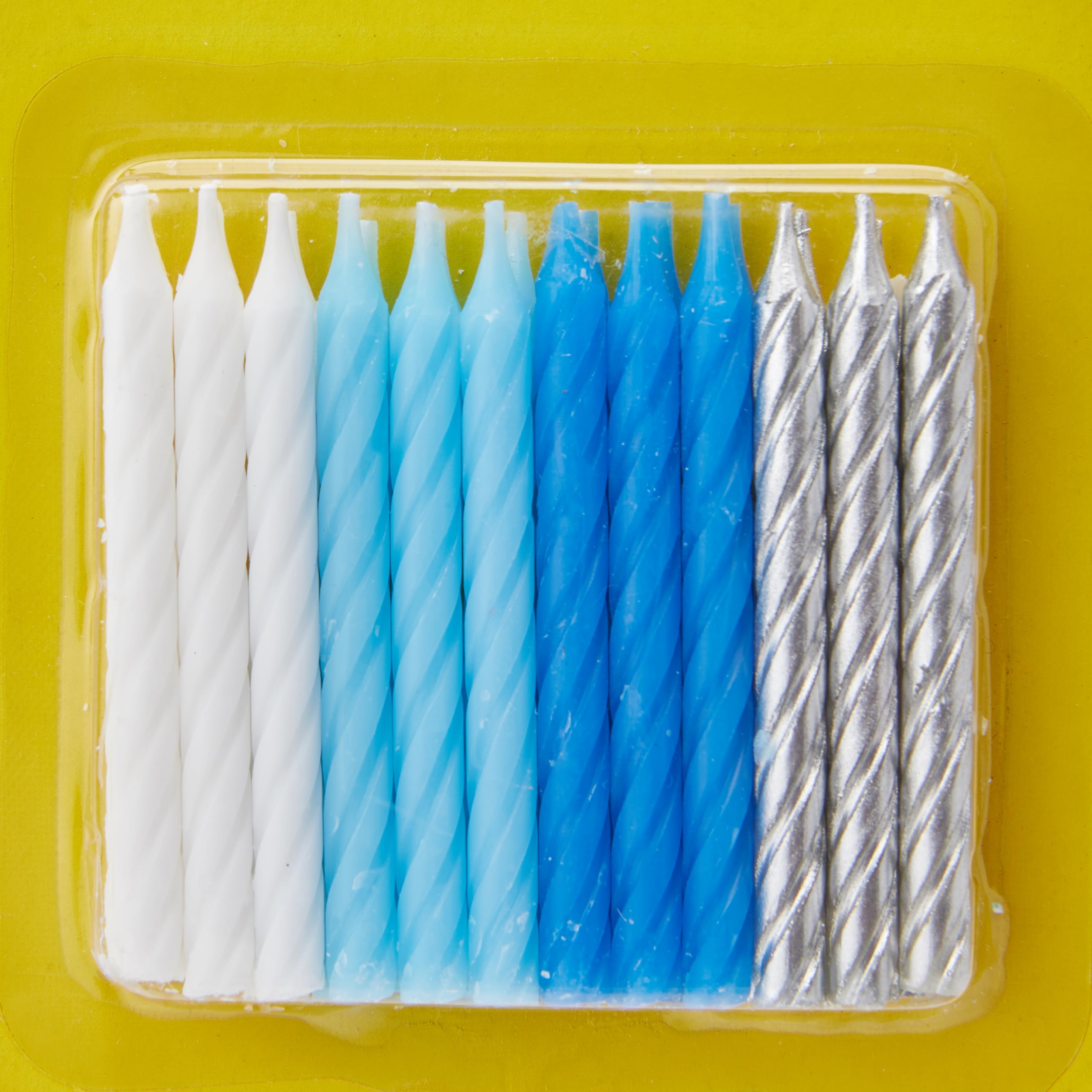 Unique Party Spiral Birthday Candles - 24 Pack | Blue, White & Silver | 2.5" Height 3