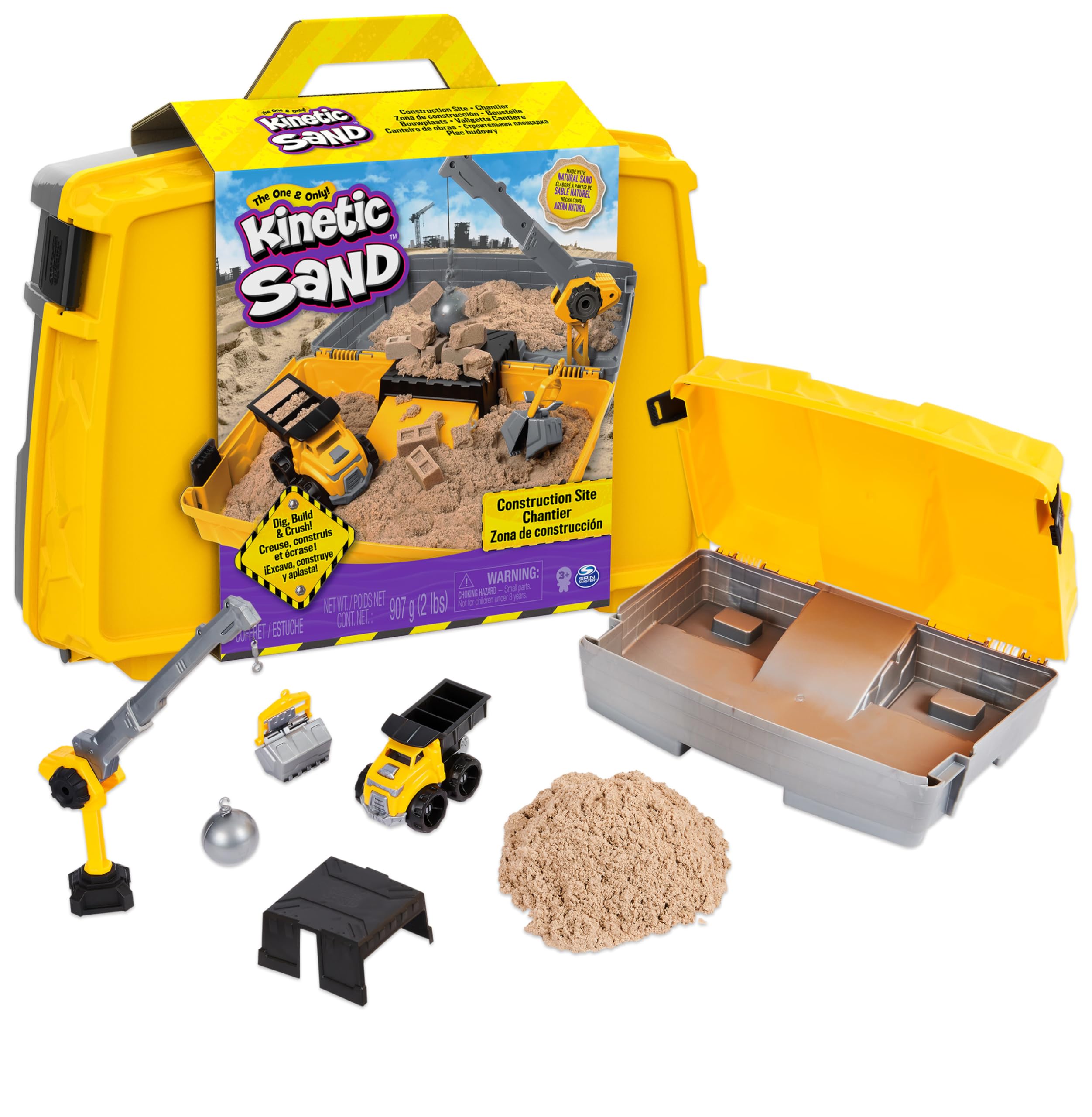 Kinetic Sand Construction Site Folding Sandbox Playset with Vehicle and 907g Sand | Ages 3+