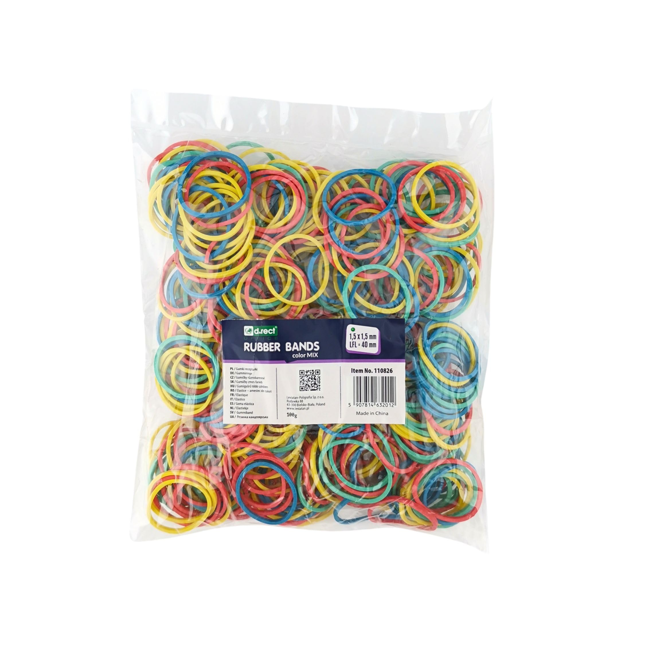 D.RECT Rubber Bands - 100g Bag | Assorted Colours | 25mm Diameter x 1.5mm Width