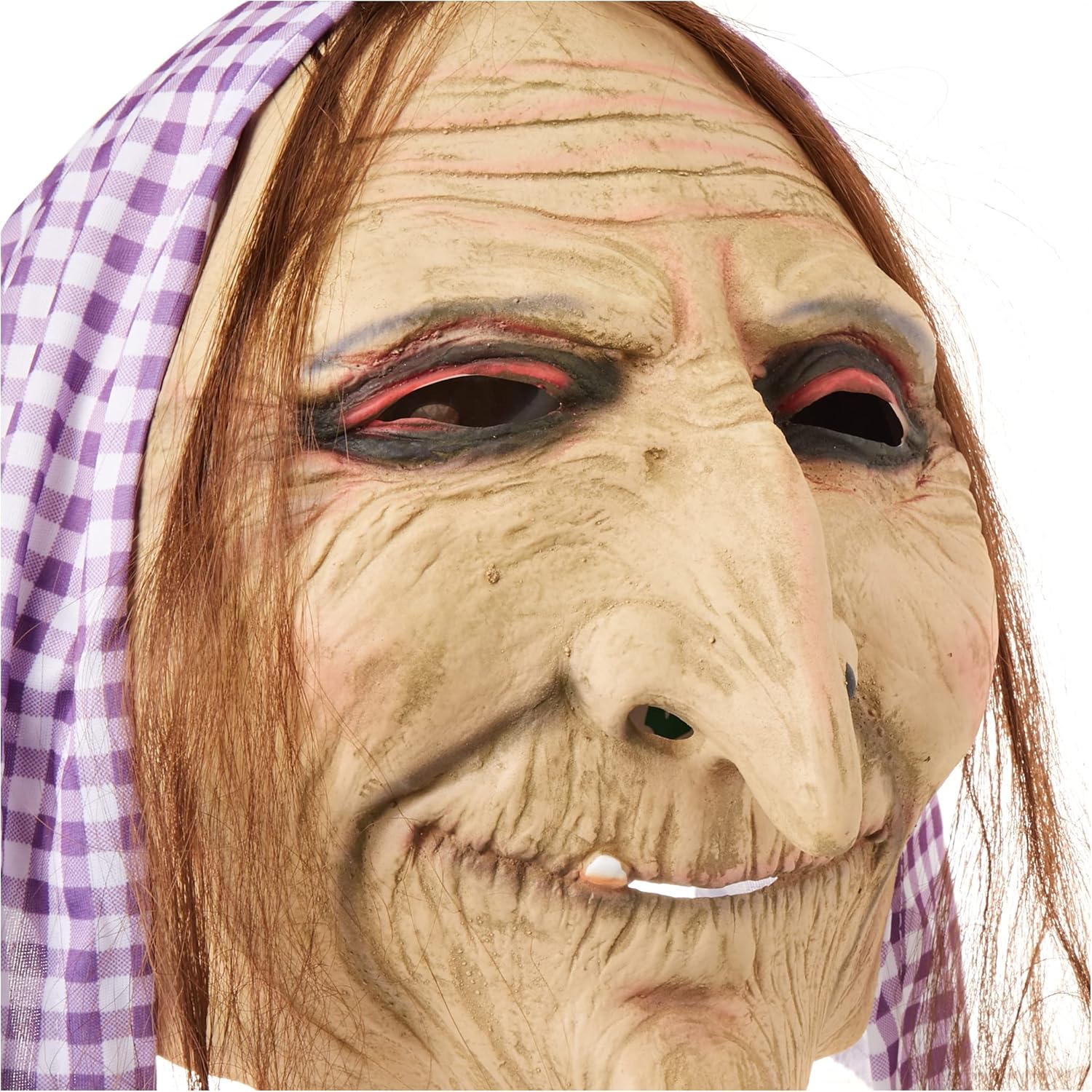 Smiffys Old Witch Mask with Hair and Headscarf - Latex Adult Costume Accessory