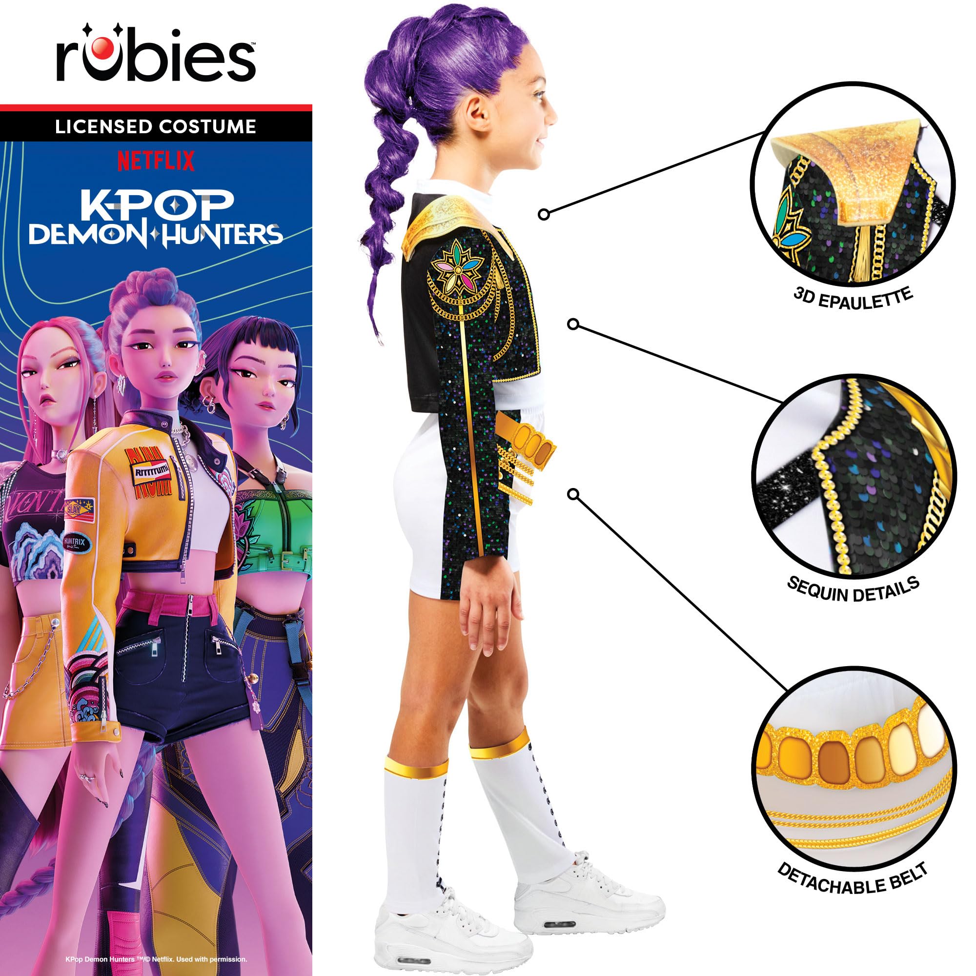 Rubies Official Netflix K-Pop Demon Hunters Deluxe Rumi Golden Child Costume, Kids Fancy Dress, Size Age 6+ Years 7