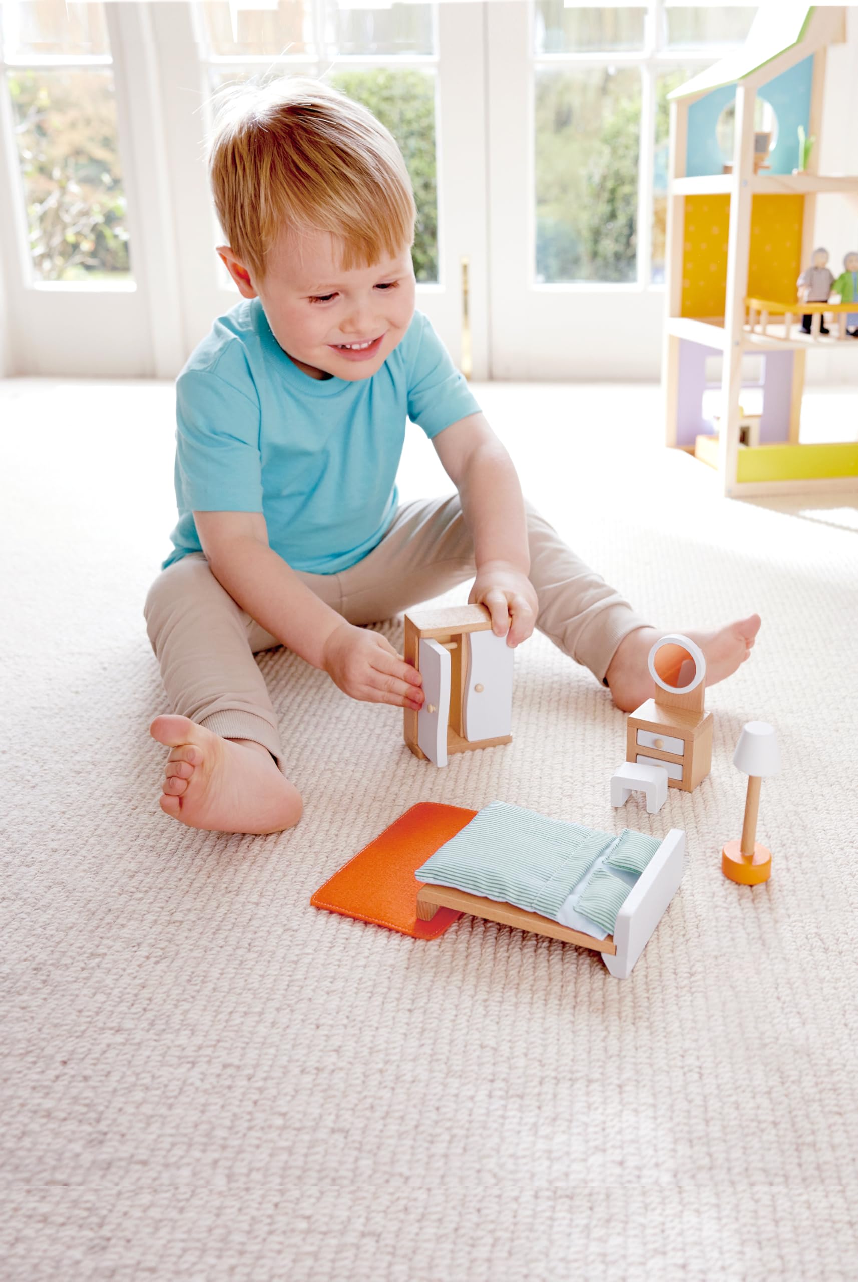 Hape E3450 Master Bedroom Wooden Dolls House Accessory Set for Ages 3+