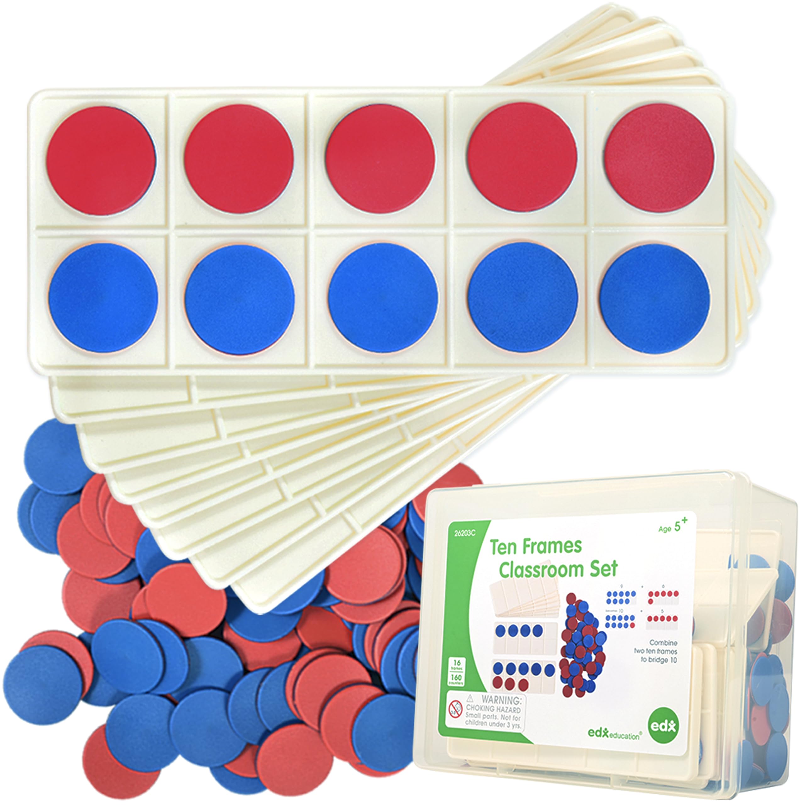 edxeducation Ten Frame Classroom Set - 16 Frames & 160 Two-Color Counters | Plastic