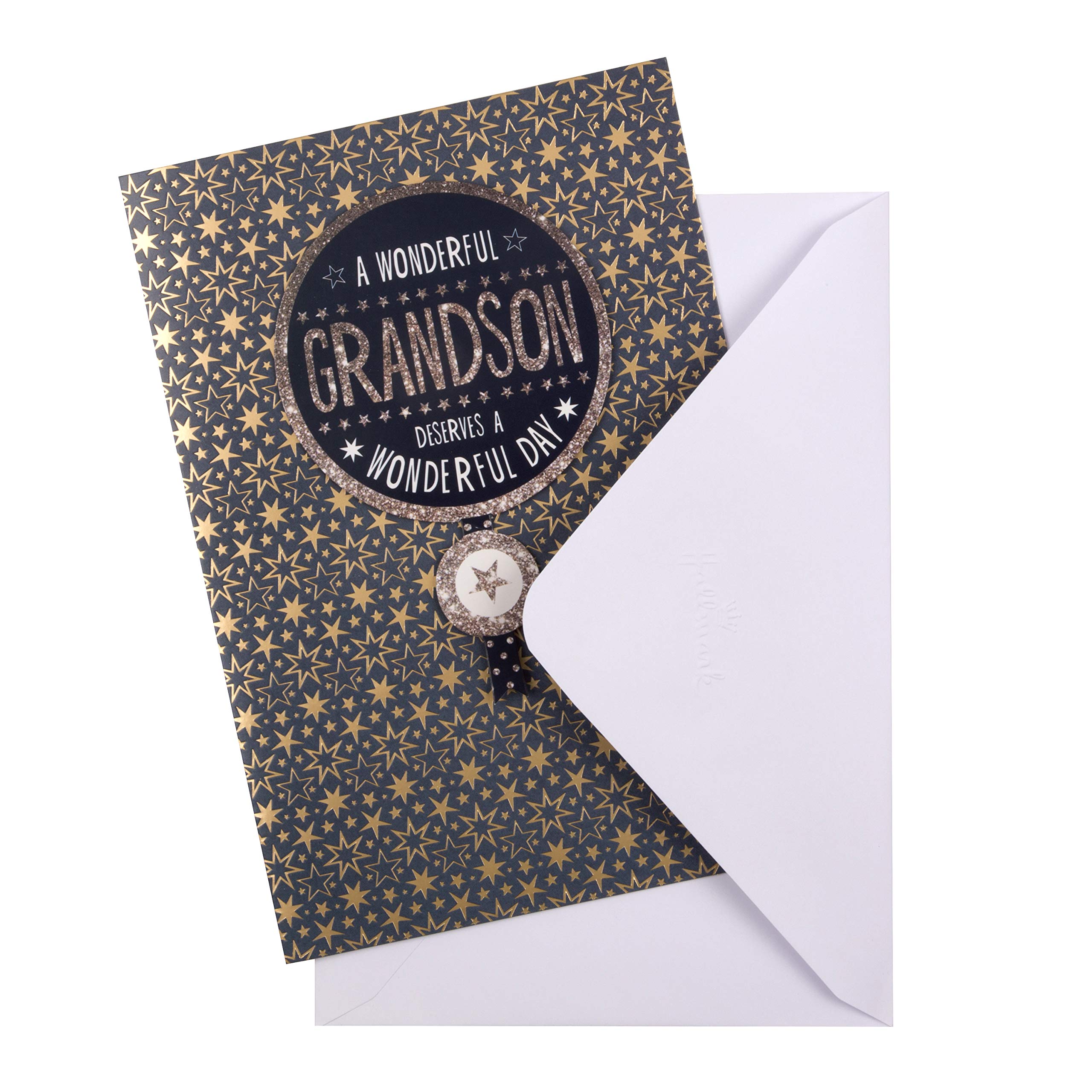 Hallmark Birthday Card for Grandson - 3D Tag, Gold Foil & Glitter Stars | 22.8cm x 15.9cm