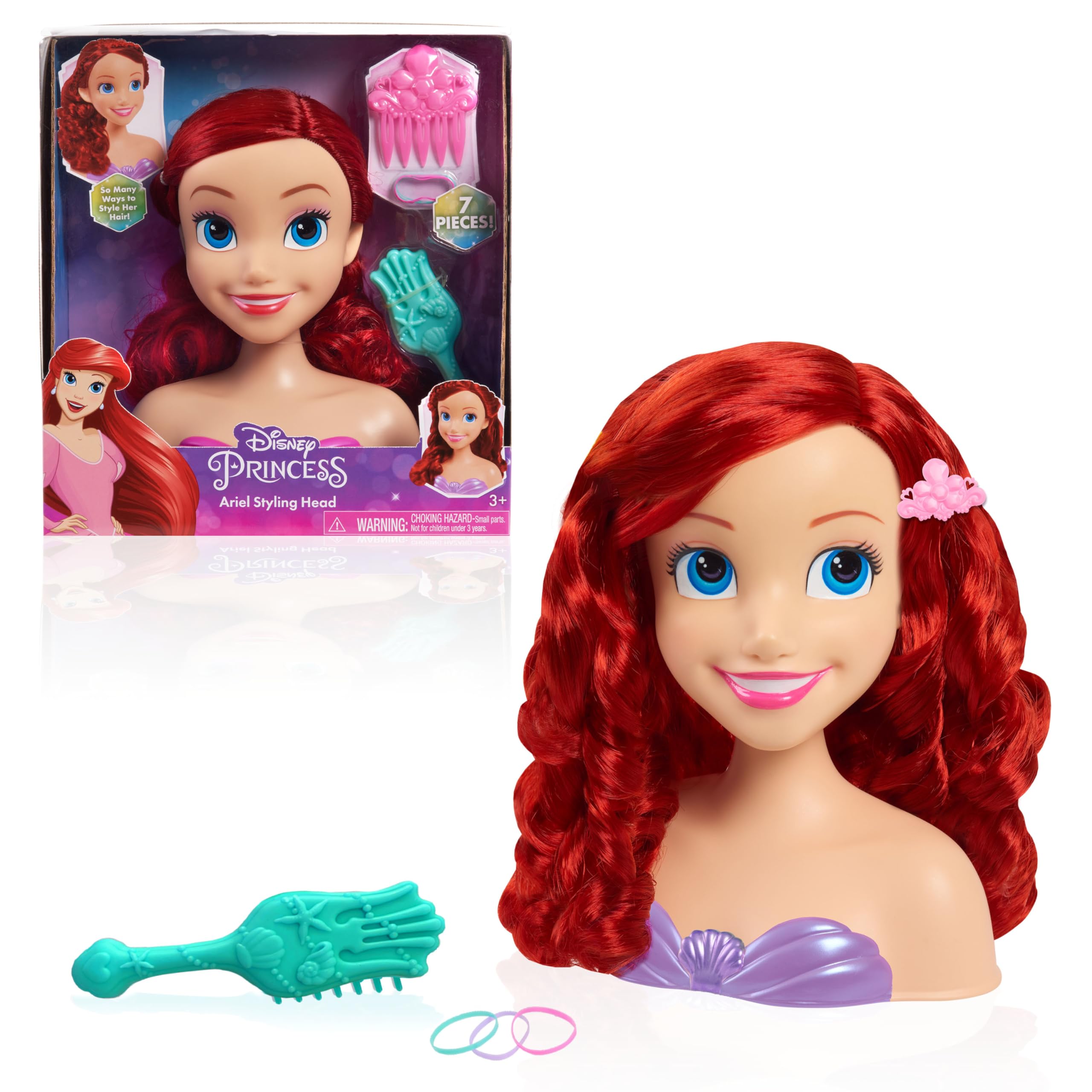 Just Play Disney Princess Ariel Hairdressing Head with Accessories - 7 Pieces | Ages 3+
