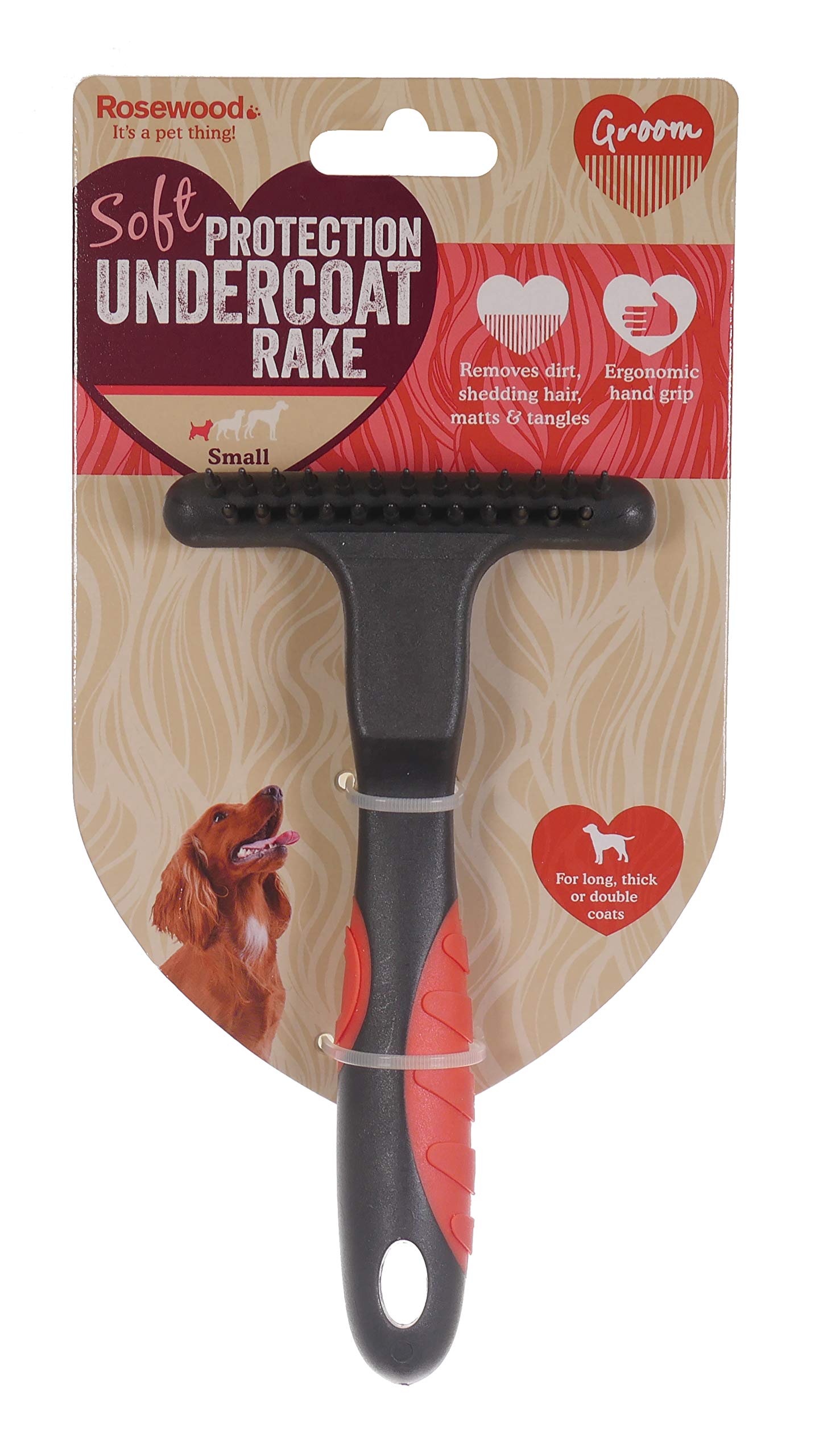 Rosewood Soft Protection Undercoat Rake Comb - Removes Dirt & Shedding Hair | Ergonomic Handle | For Long, Thick, Double Coats