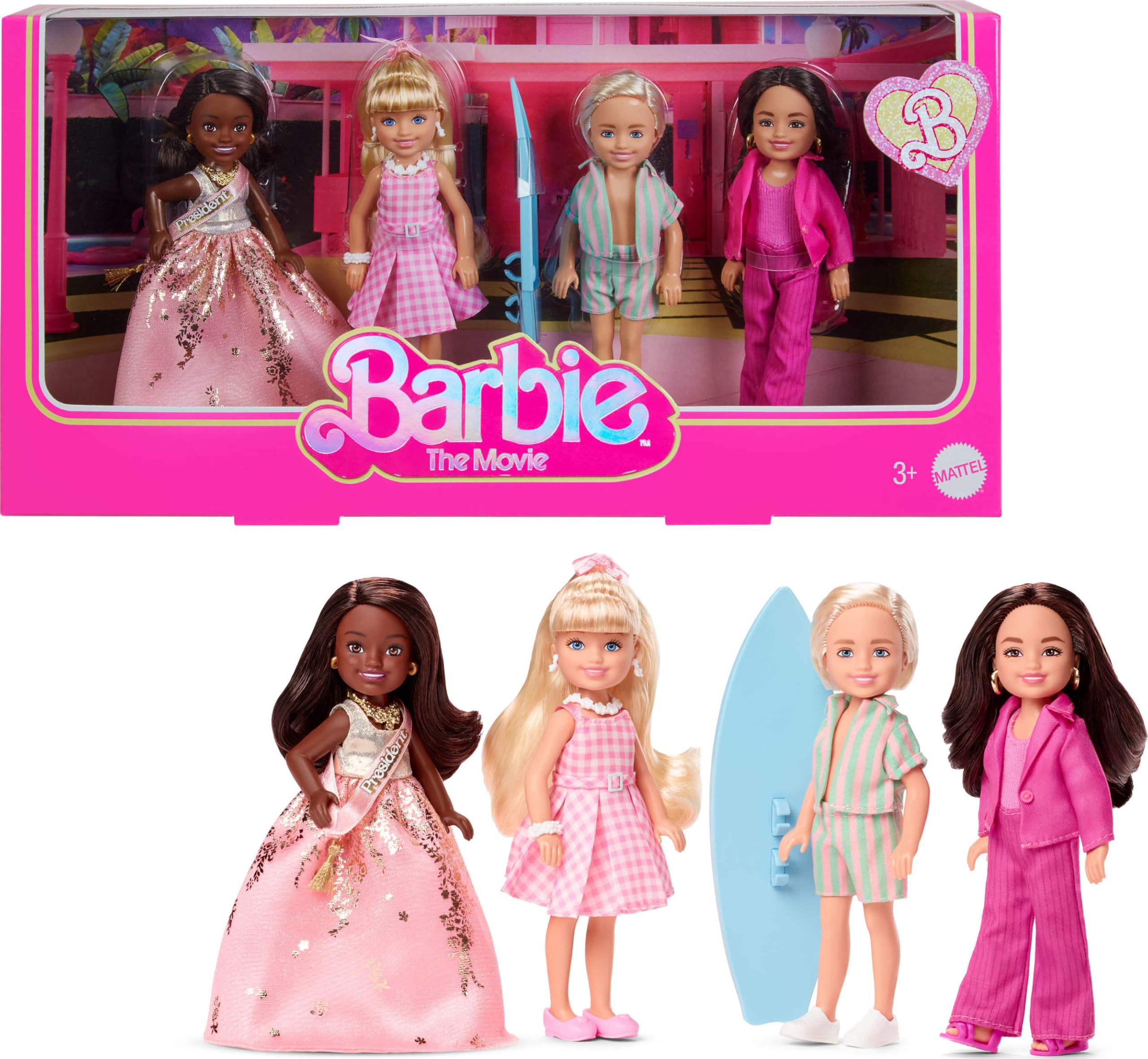 Barbie Signature Barbie The Movie Chelsea Collectible 4-Pack Dolls | Includes Barbie, Ken, President Barbie, Gloria 1