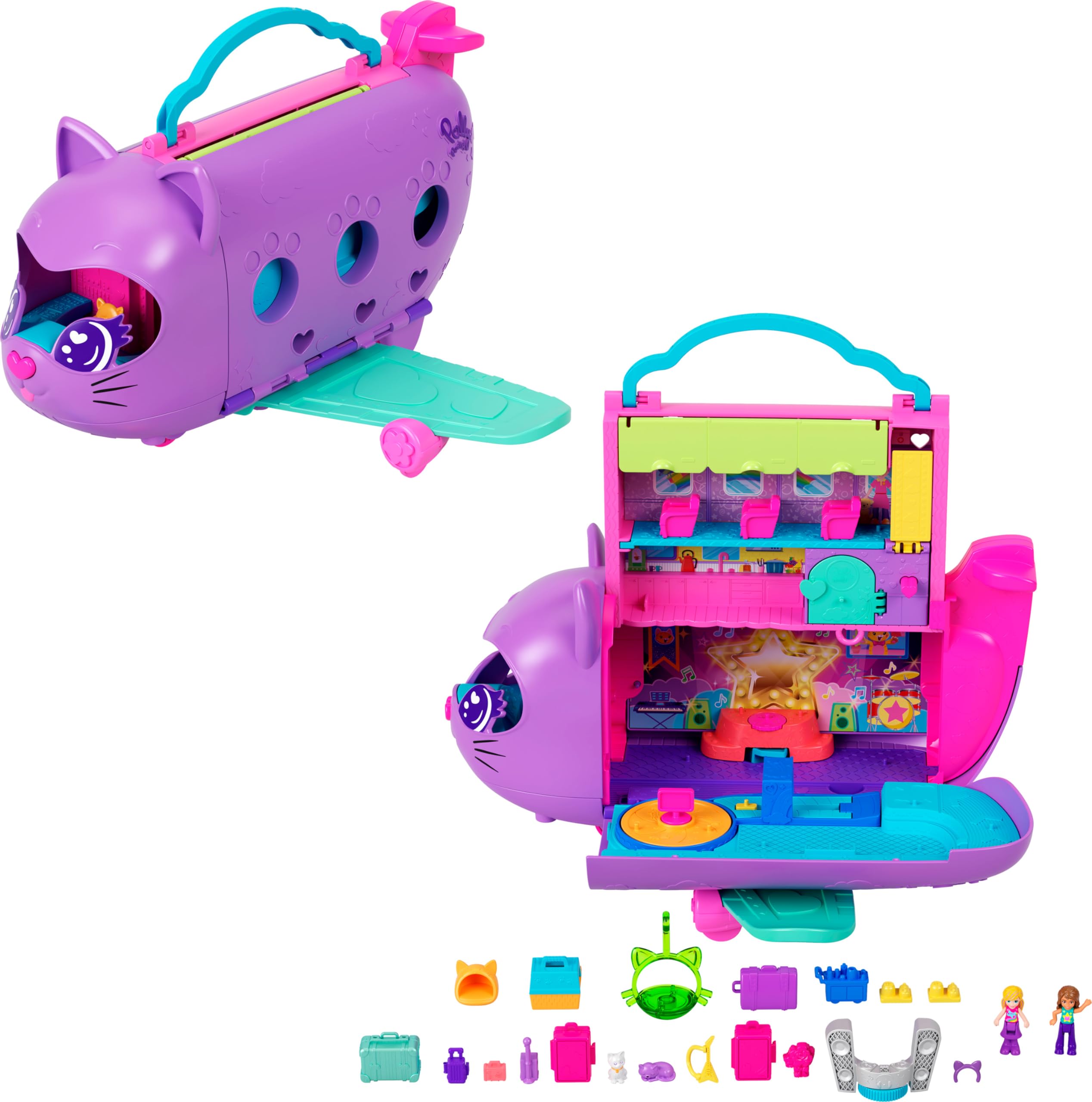 Polly Pocket Kitty Airways Airplane Playset with 2 Micro Dolls and 19 Accessories | Ages 4+ 1