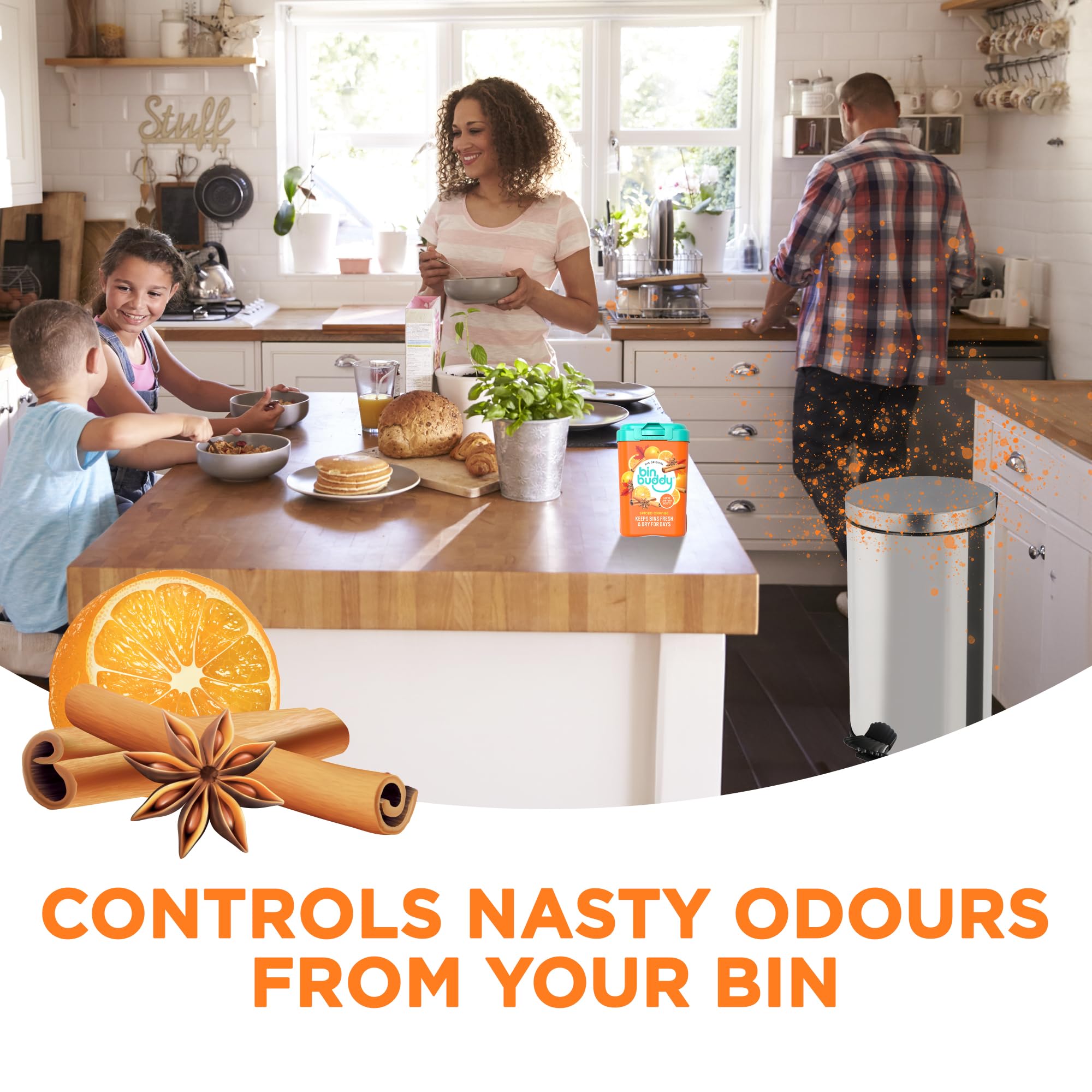 Bin Buddy Spiced Orange Air Freshener Powder - Absorbs Mess | Lasts for Days | 3 Pack 3