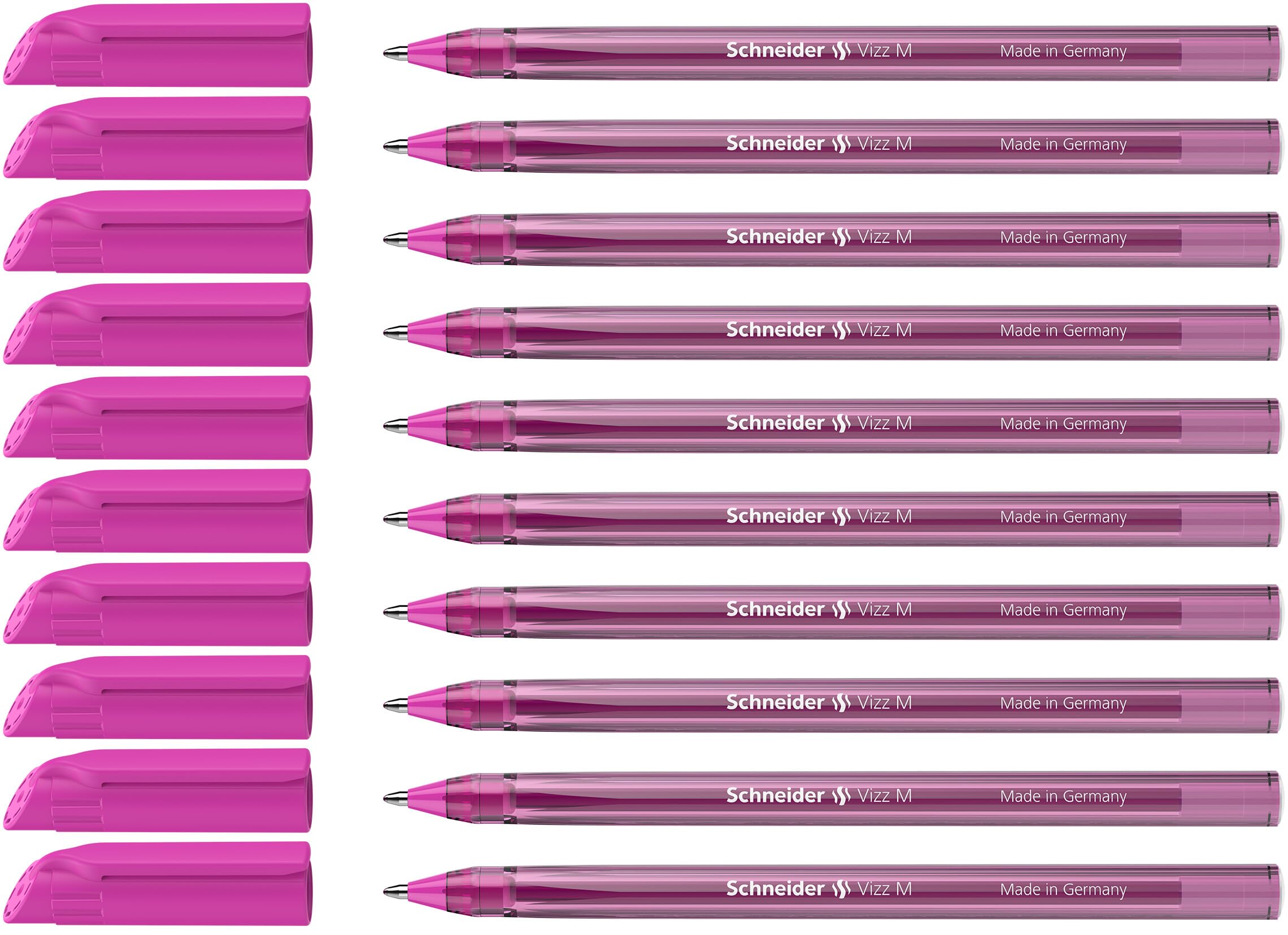 Schneider Vizz Ballpoint Pen - 10 Pack Pink Ink, 0.7mm Medium Point | 94% Recycled Housing
