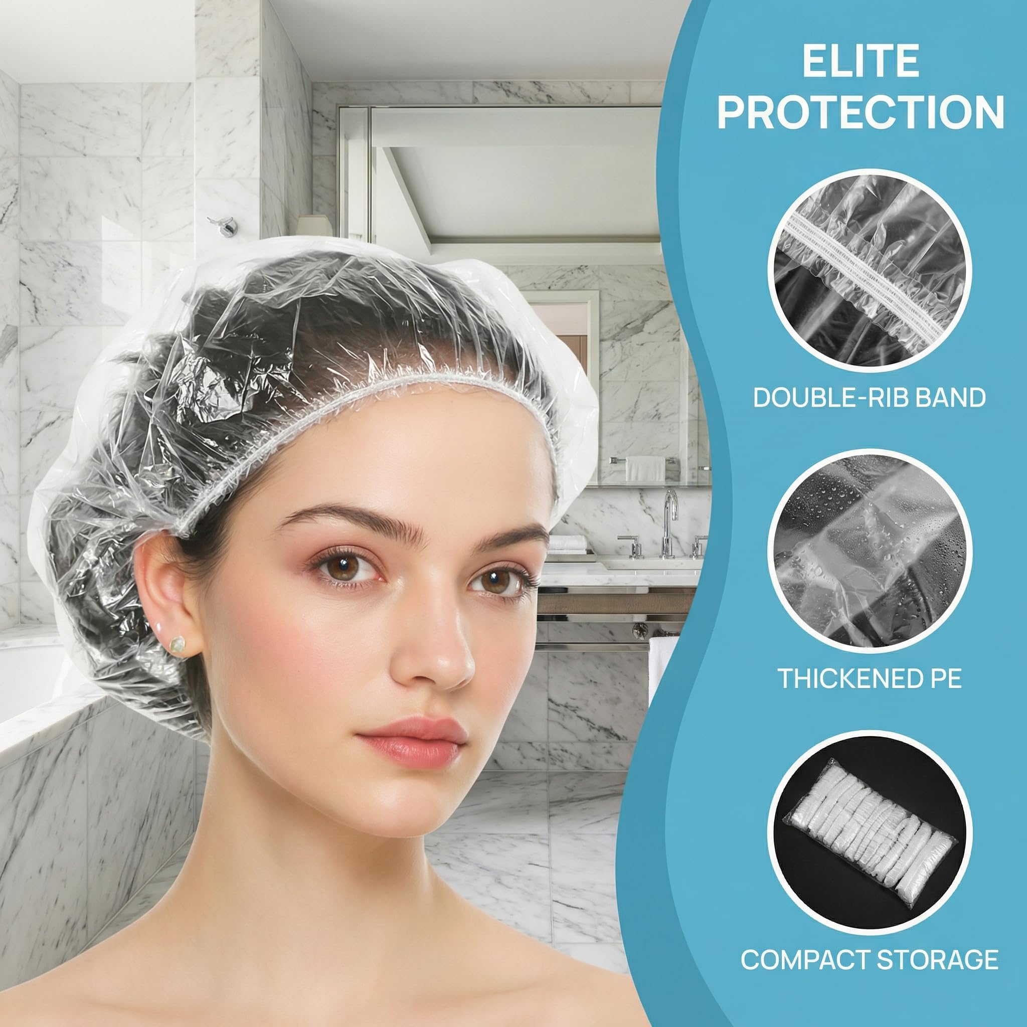 Muexoee 100 Pcs Disposable Shower Caps - 42cm Large Waterproof | Elastic Fit 4