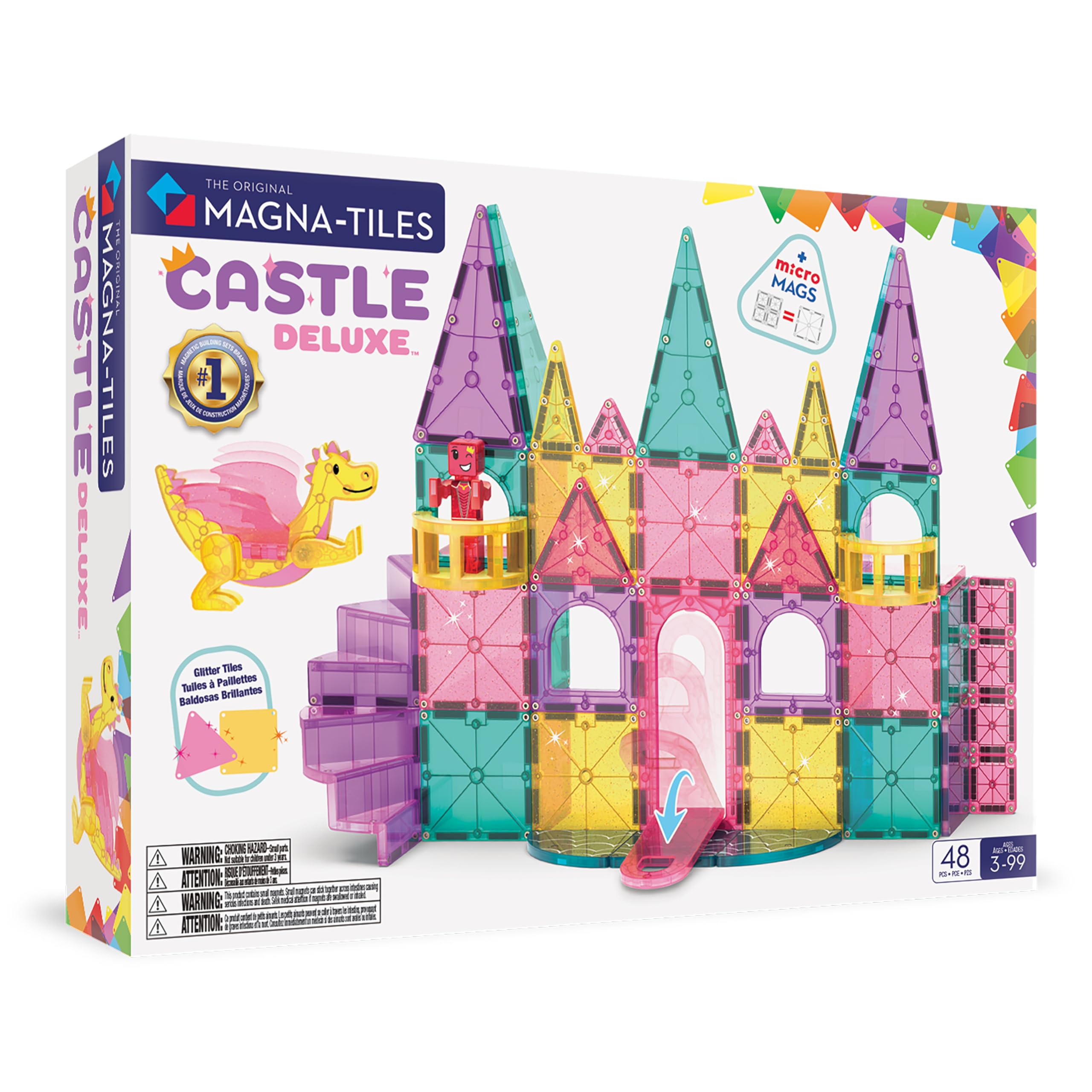 Magna-Tiles Castle DLX 48-Piece Magnetic Construction Set - Drawbridge, Dragon Figure & Spiral Staircase, Ages 3+ 1