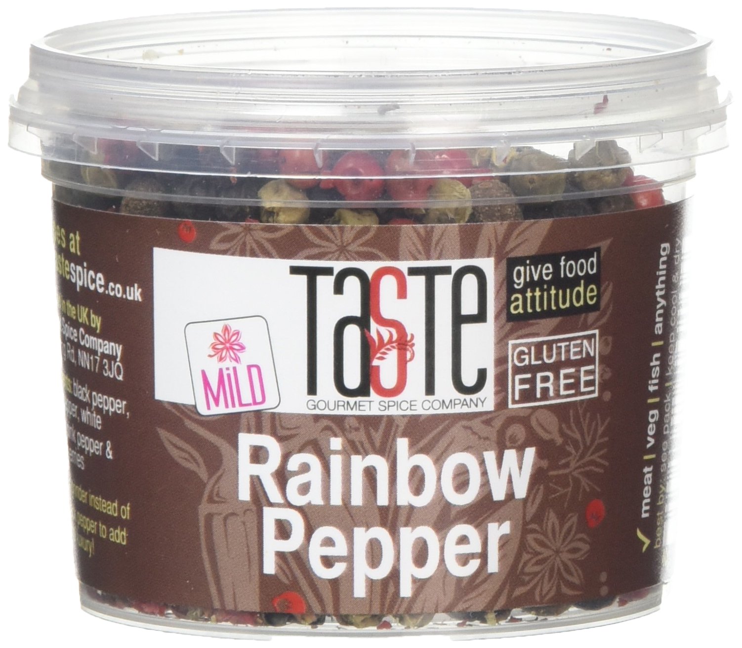 Gourmet Spice Company Regenbogen-Pfefferkörner 40 g – Mischung aus schwarzen, weißen, rosa, grünen Pfefferkörnern und Pimentbeeren