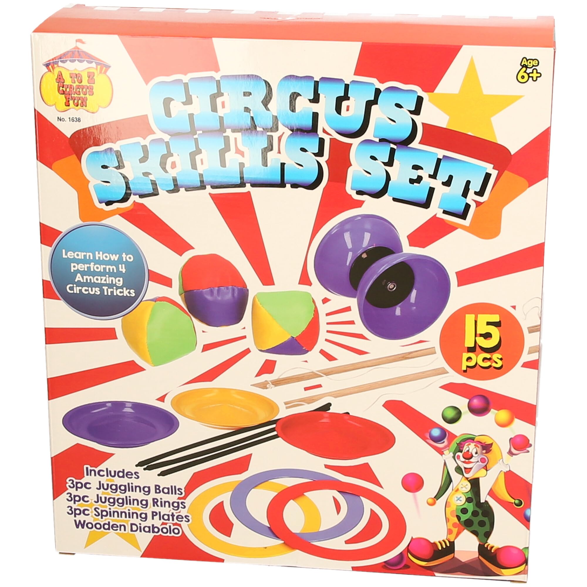 Tent Fun Circus Skills Set - 15-Piece Juggling & Spinning Toys for Kids 6+ 7