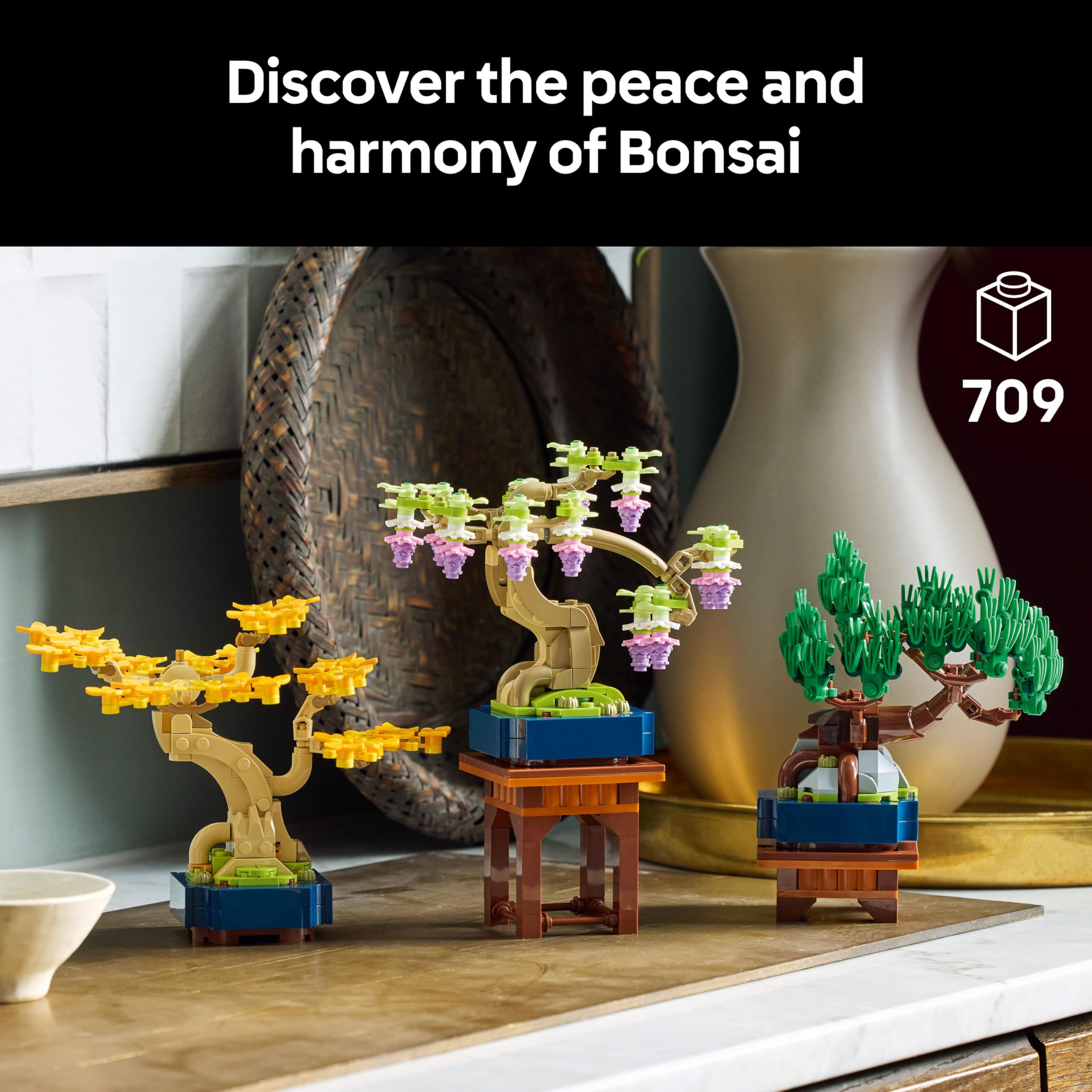 LEGO Botanicals Mini Bonsai Trees - Ginkgo, Black Pine & Wisteria - 709 Piece Building Set for Adults 6