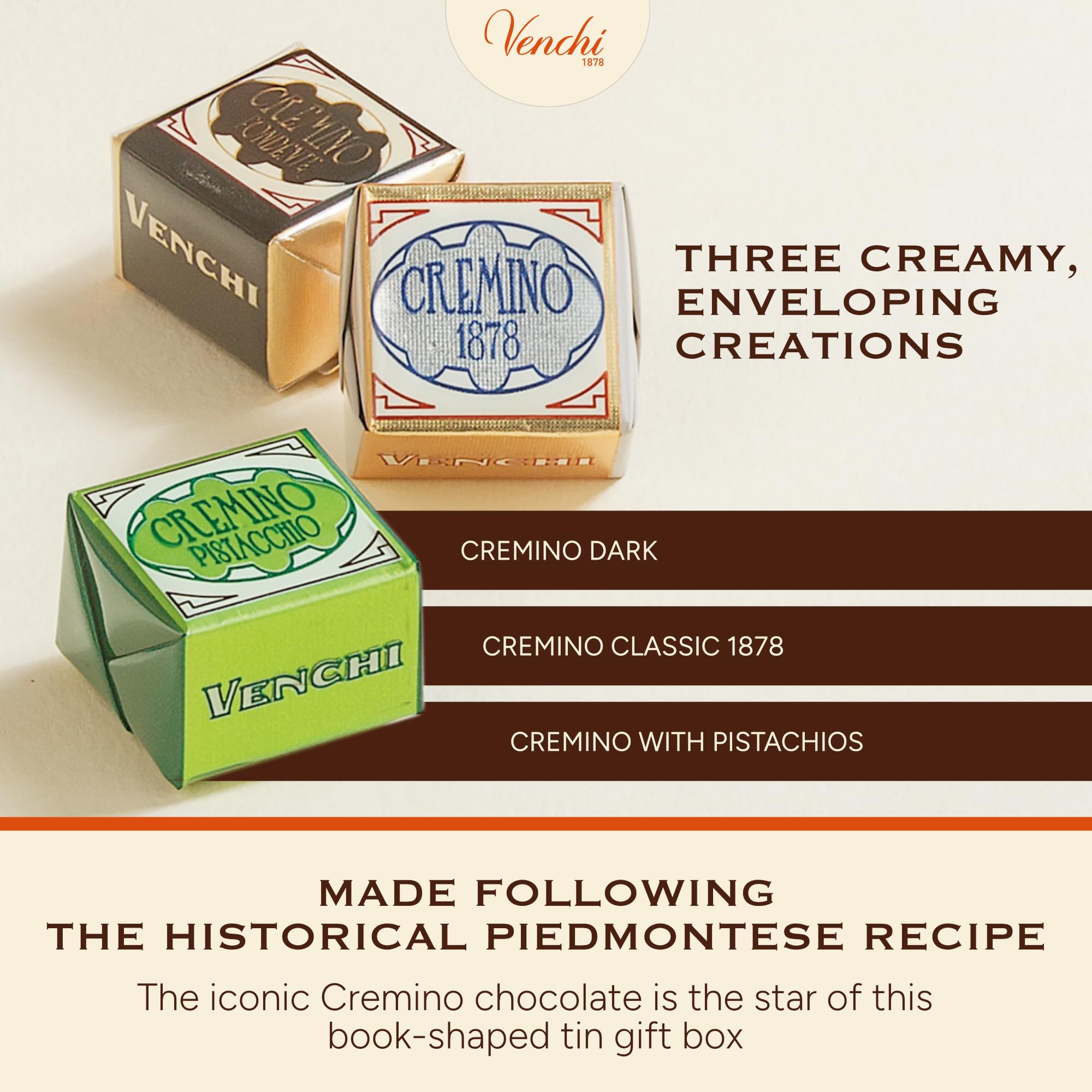 Venchi Cremini Chocolates Mini Book - Assorted Dark, Pistachio & Venezuela, 127g, Gluten Free 8