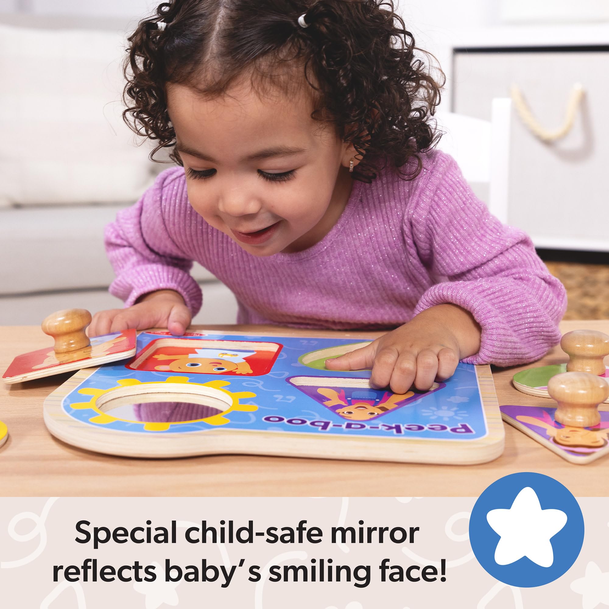 Melissa & Doug Ms Rachel Peek-a-Boo Jumbo Peg Puzzle - 4 Pieces, Wood, Ages 1+