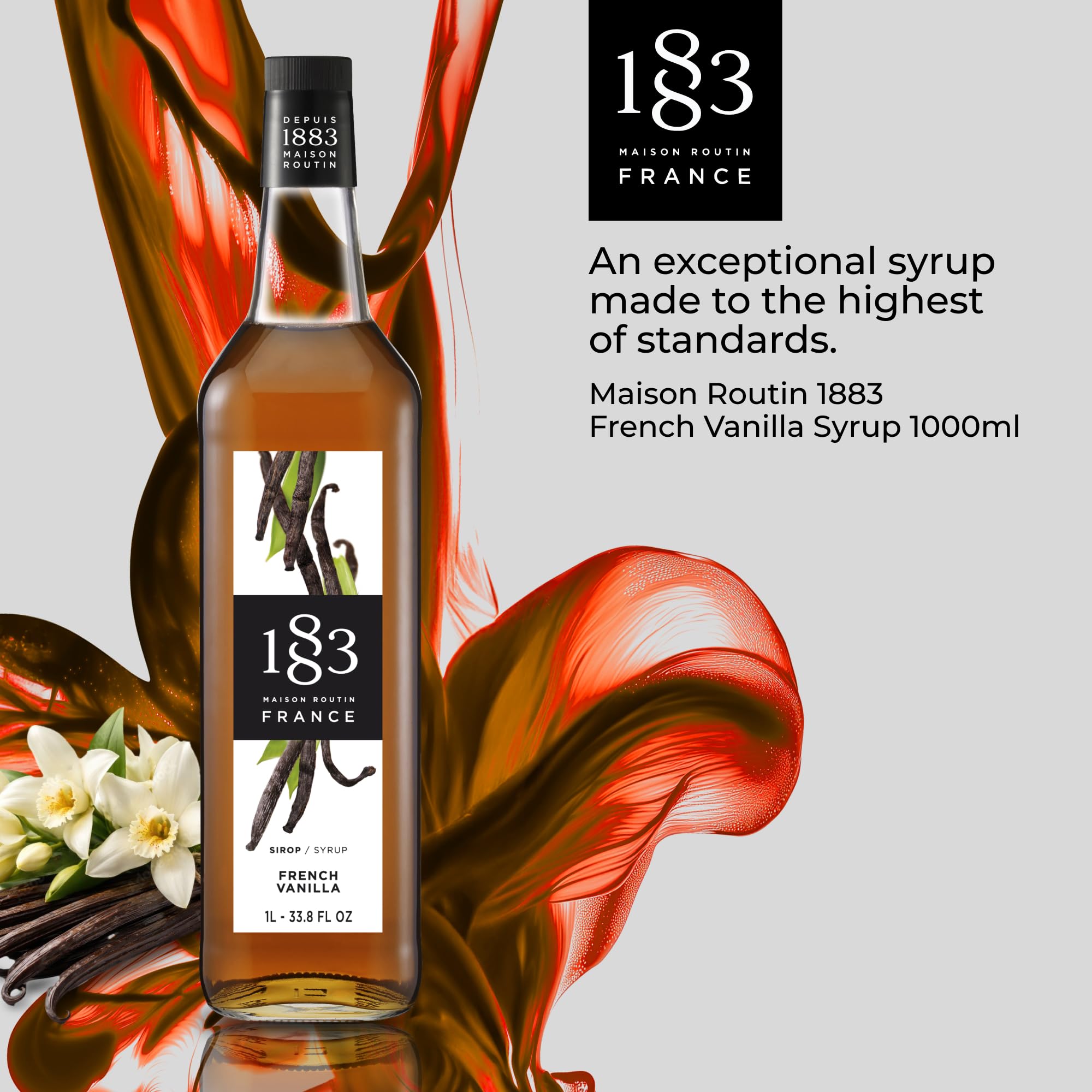 1883 French Vanilla Syrup - 1L Bottle | Natural Ingredients | Vegan Friendly