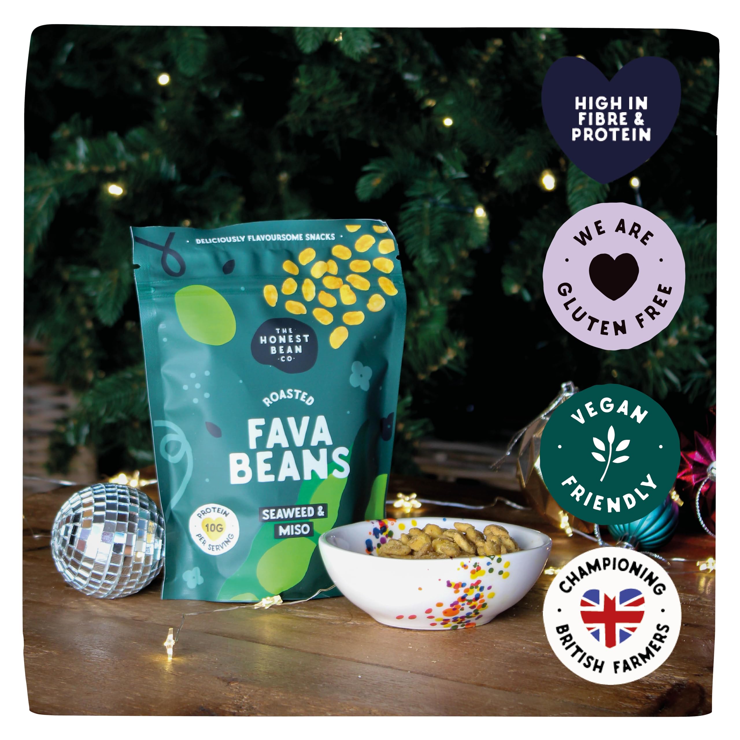 The Honest Bean Co Roasted Fava Bean Snack - Seaweed & Miso Flavor | 120g Pack of 6 2
