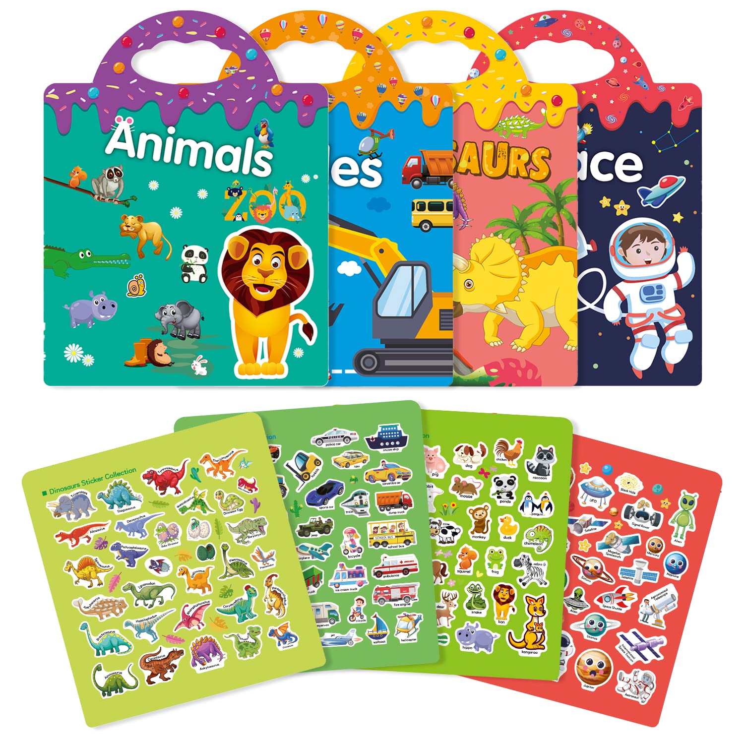 GUYUCOM 4er-Pack wiederverwendbare Stickerbücher – pädagogisches DIY-Spielzeug für Kinder im Alter von 1–8 Jahren